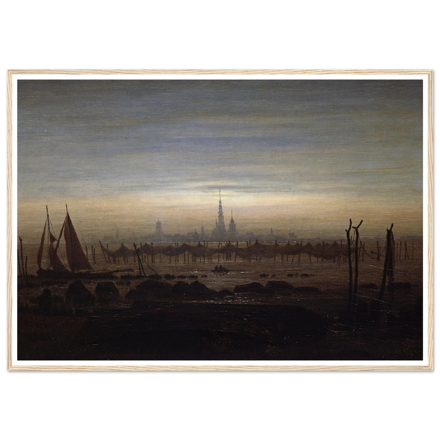 Greifswald in Moonlight Art Print | Caspar David Friedrich - Framed Poster - 30x40 cm / 12x16″ - Black frame