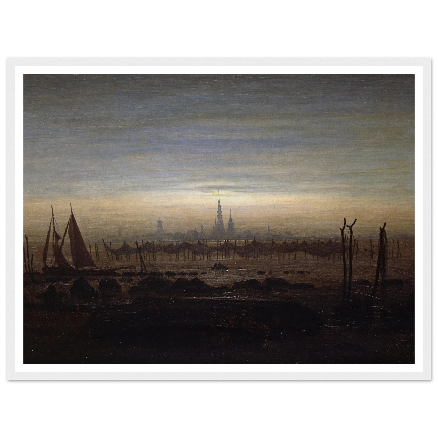 Greifswald in Moonlight Art Print | Caspar David Friedrich - Framed Poster - 30x40 cm / 12x16″ - Black frame