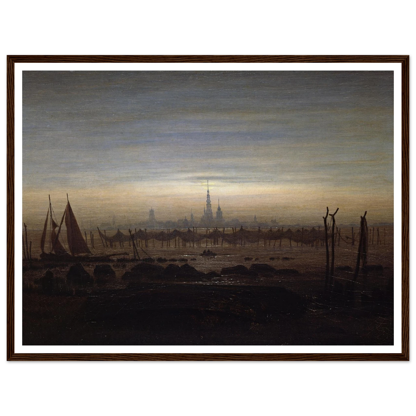 Greifswald in Moonlight Art Print | Caspar David Friedrich - Framed Poster - 30x40 cm / 12x16″ - Black frame