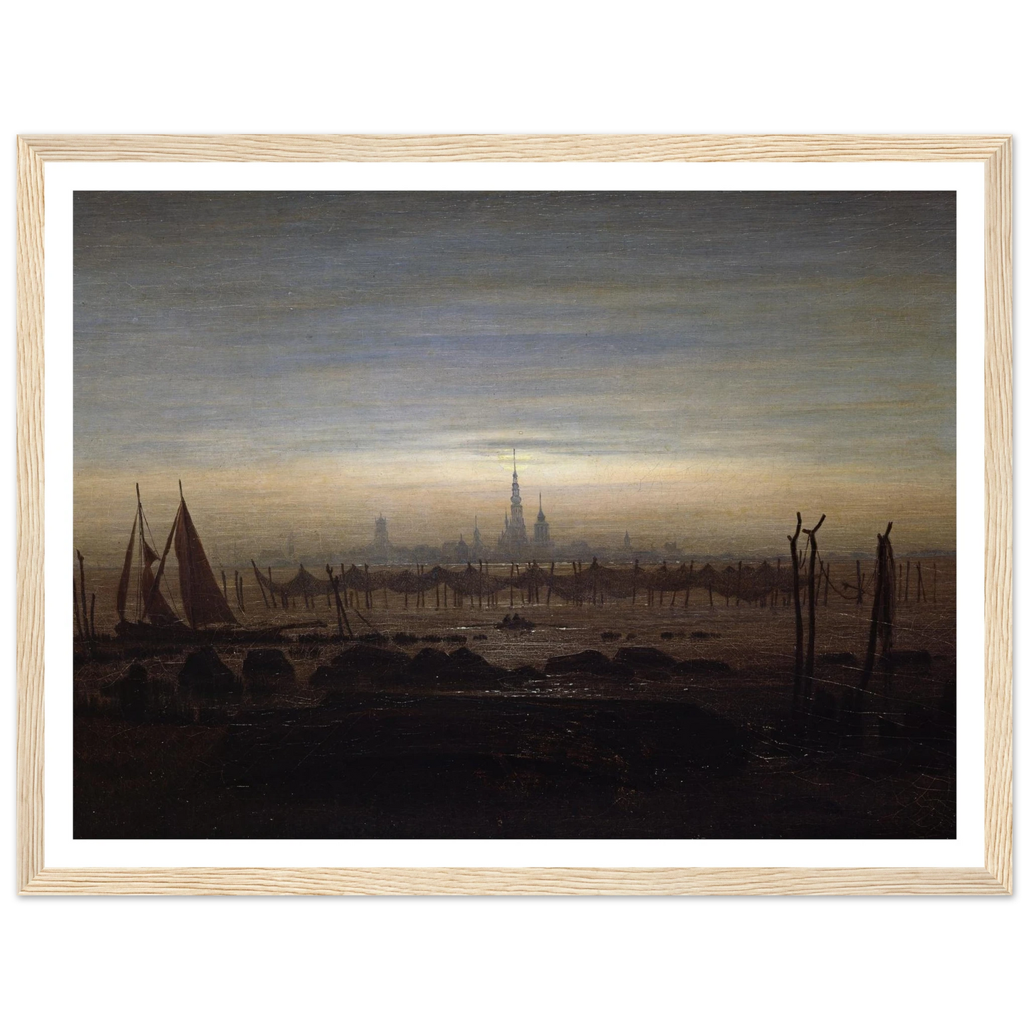 Greifswald in Moonlight Art Print | Caspar David Friedrich - Framed Poster - 30x40 cm / 12x16″ - Black frame