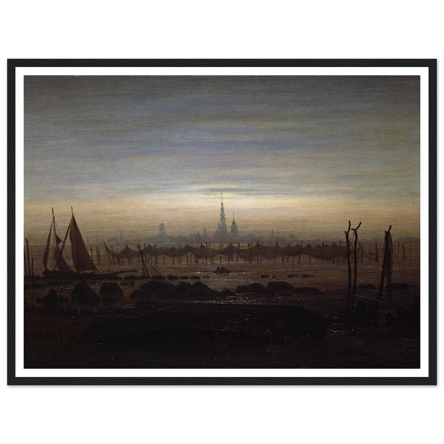 Greifswald in Moonlight Art Print | Caspar David Friedrich - Framed Poster - 30x40 cm / 12x16″ - Black frame