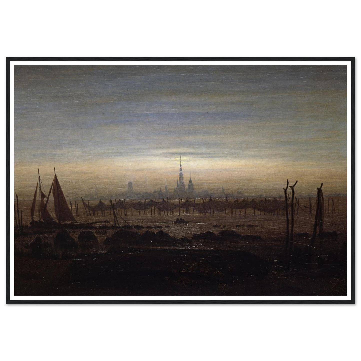 Greifswald in Moonlight Art Print | Caspar David Friedrich - Framed Poster - 30x40 cm / 12x16″ - Black frame