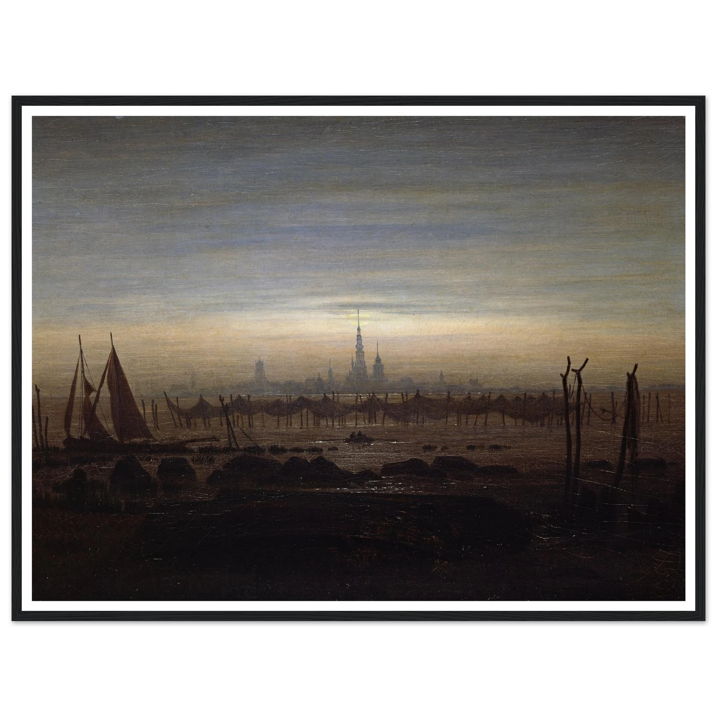 Greifswald in Moonlight Art Print | Caspar David Friedrich - Framed Poster - 30x40 cm / 12x16″ - Black frame