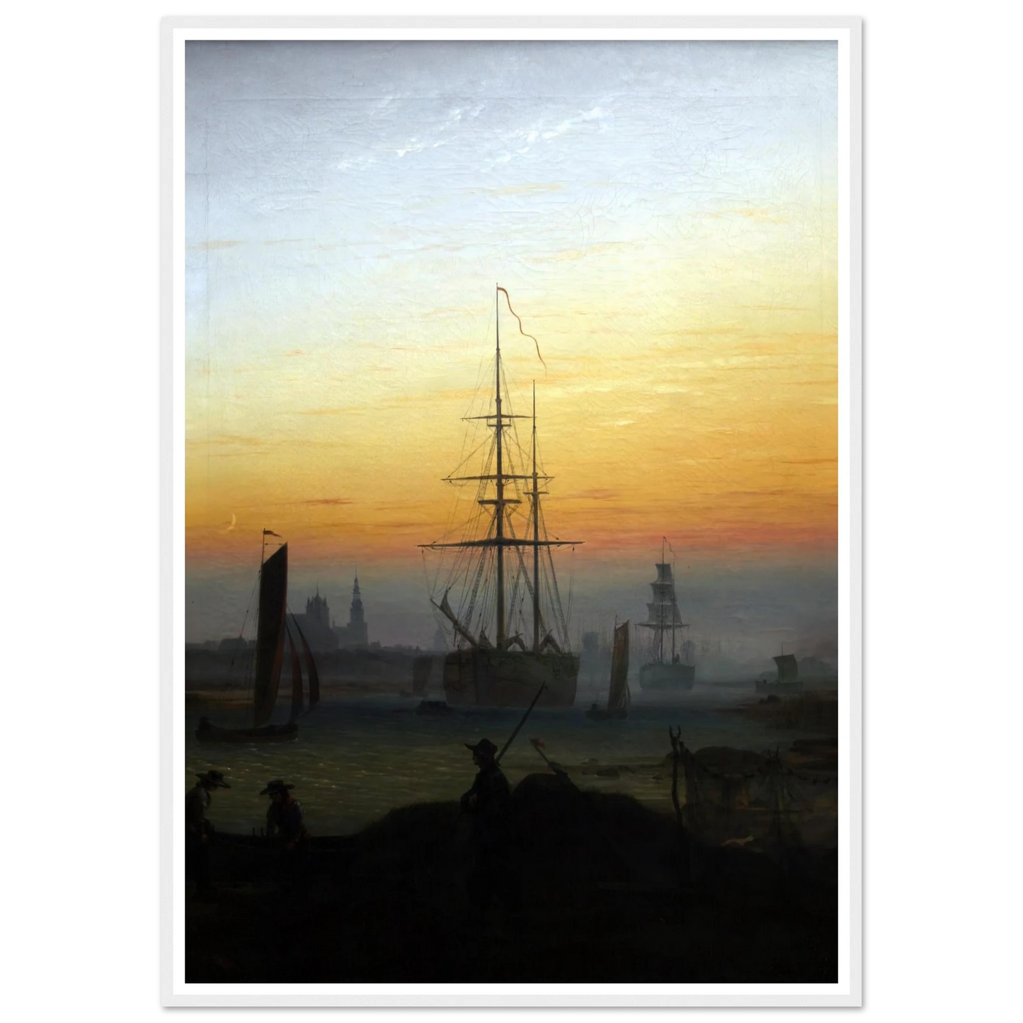 Greifwald Harbour (1818-20) Art Print | Caspar David Friedrich - Framed Poster - 30x40 cm / 12x16″ - Black frame