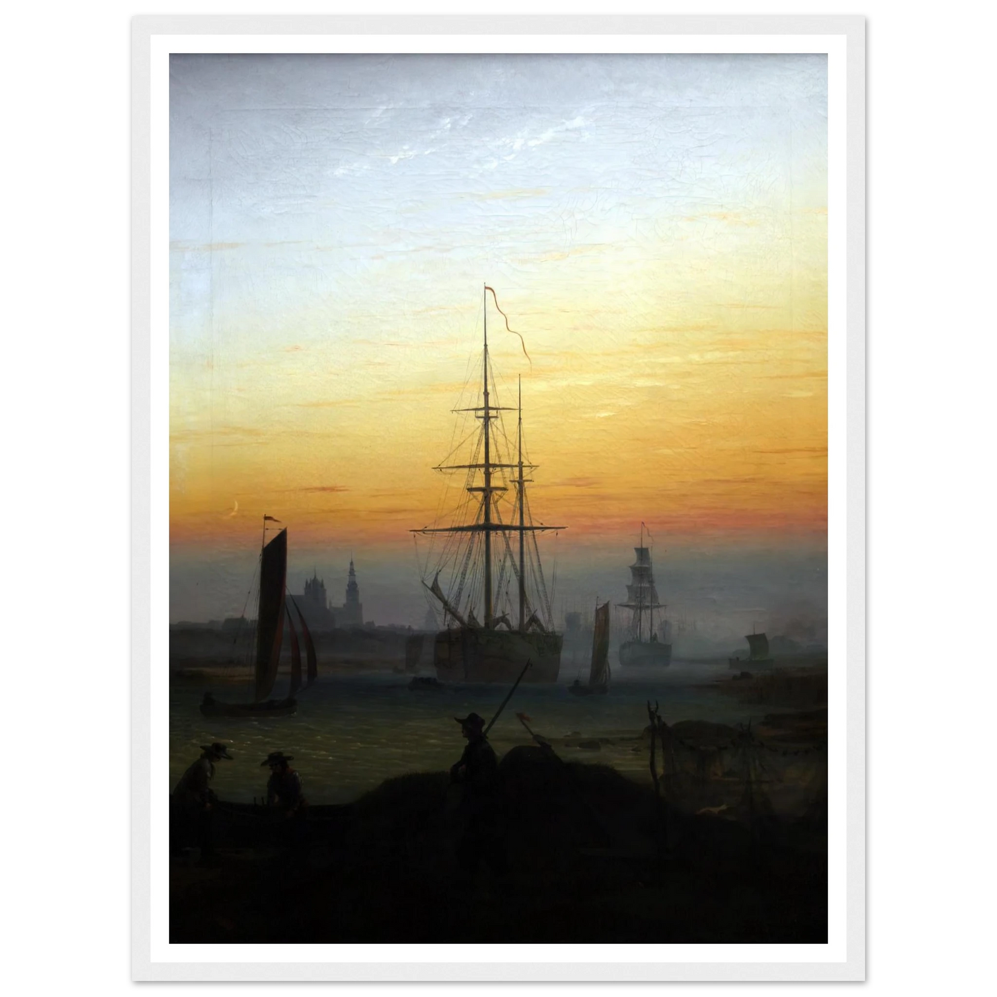Greifwald Harbour (1818-20) Art Print | Caspar David Friedrich - Framed Poster - 30x40 cm / 12x16″ - Black frame
