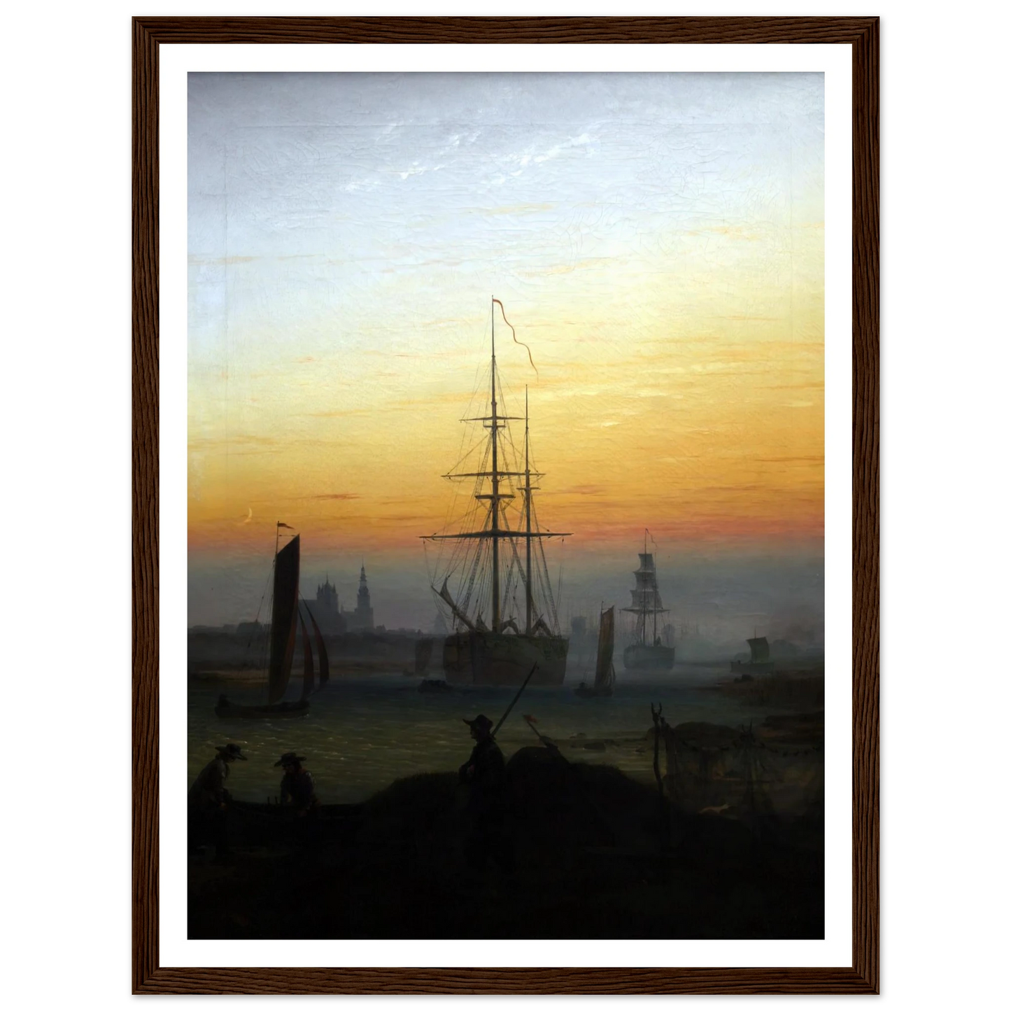 Greifwald Harbour (1818-20) Art Print | Caspar David Friedrich - Framed Poster - 30x40 cm / 12x16″ - Black frame