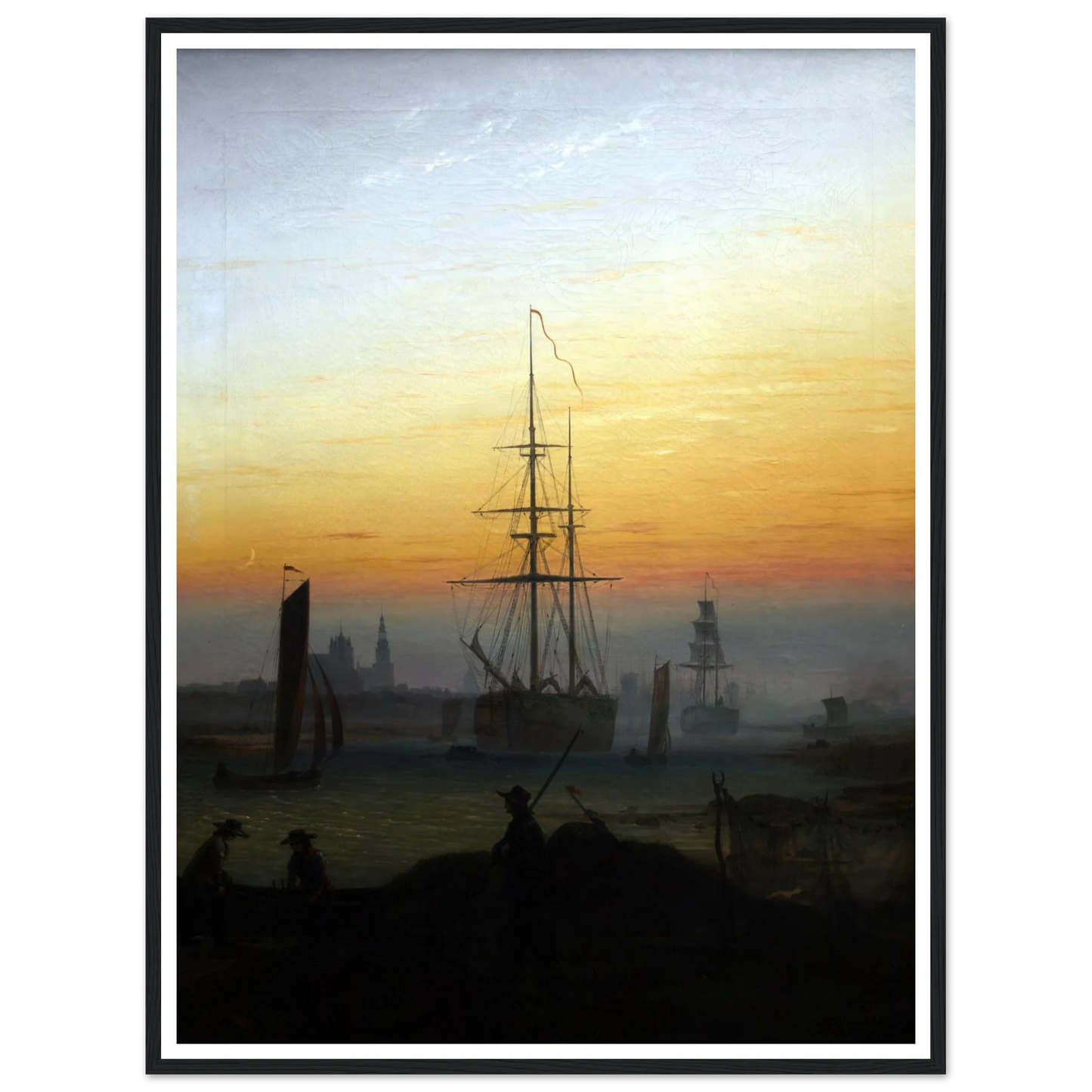 Greifwald Harbour (1818-20) Art Print | Caspar David Friedrich - Framed Poster - 30x40 cm / 12x16″ - Black frame