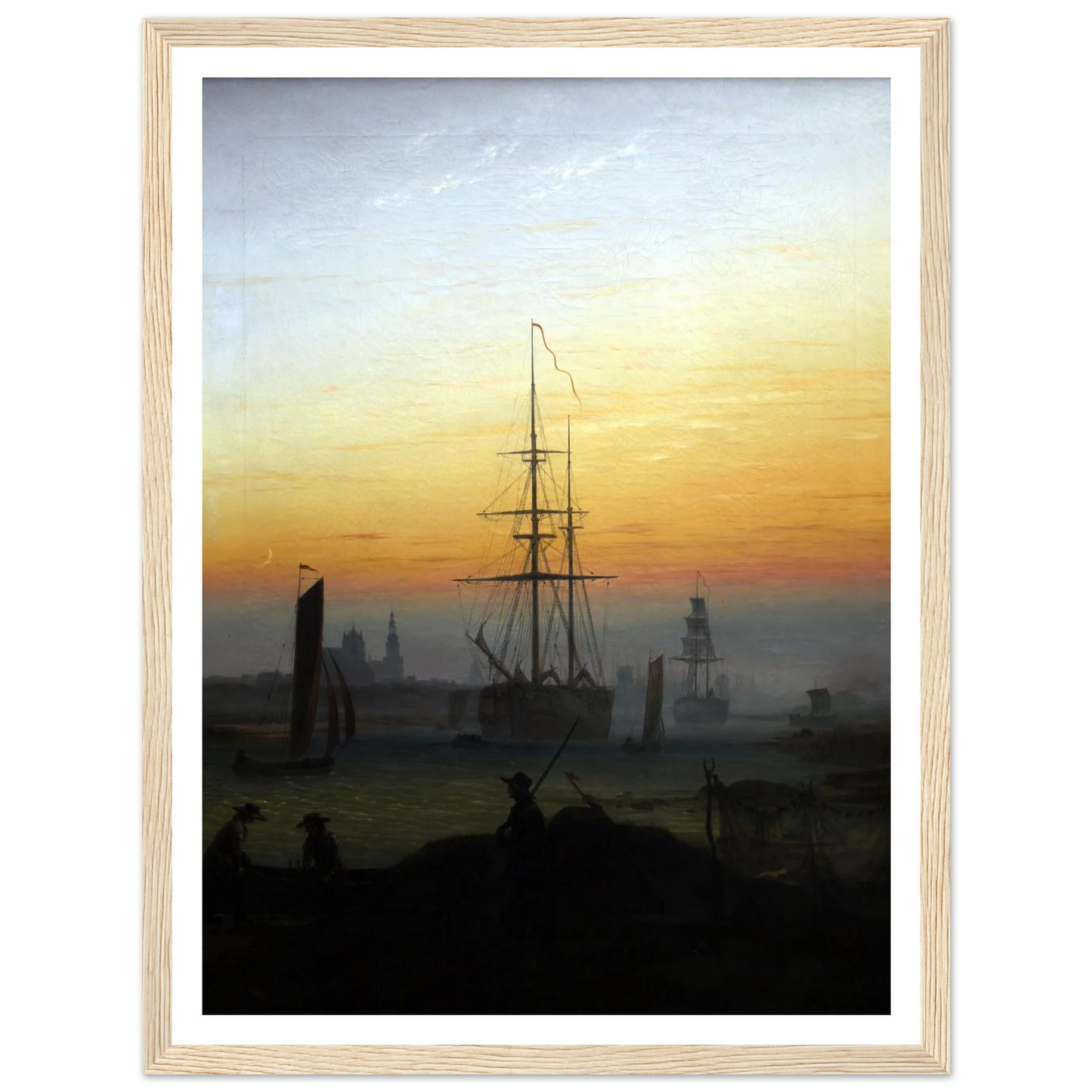 Greifwald Harbour (1818-20) Art Print | Caspar David Friedrich - Framed Poster - 30x40 cm / 12x16″ - Black frame