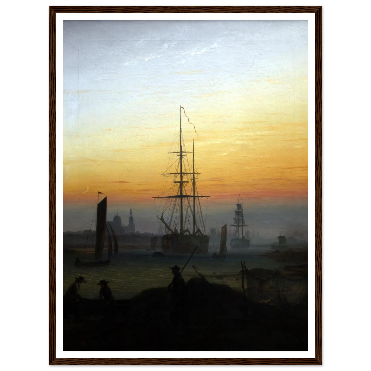 Greifwald Harbour (1818-20) Art Print | Caspar David Friedrich - Framed Poster - 30x40 cm / 12x16″ - Black frame