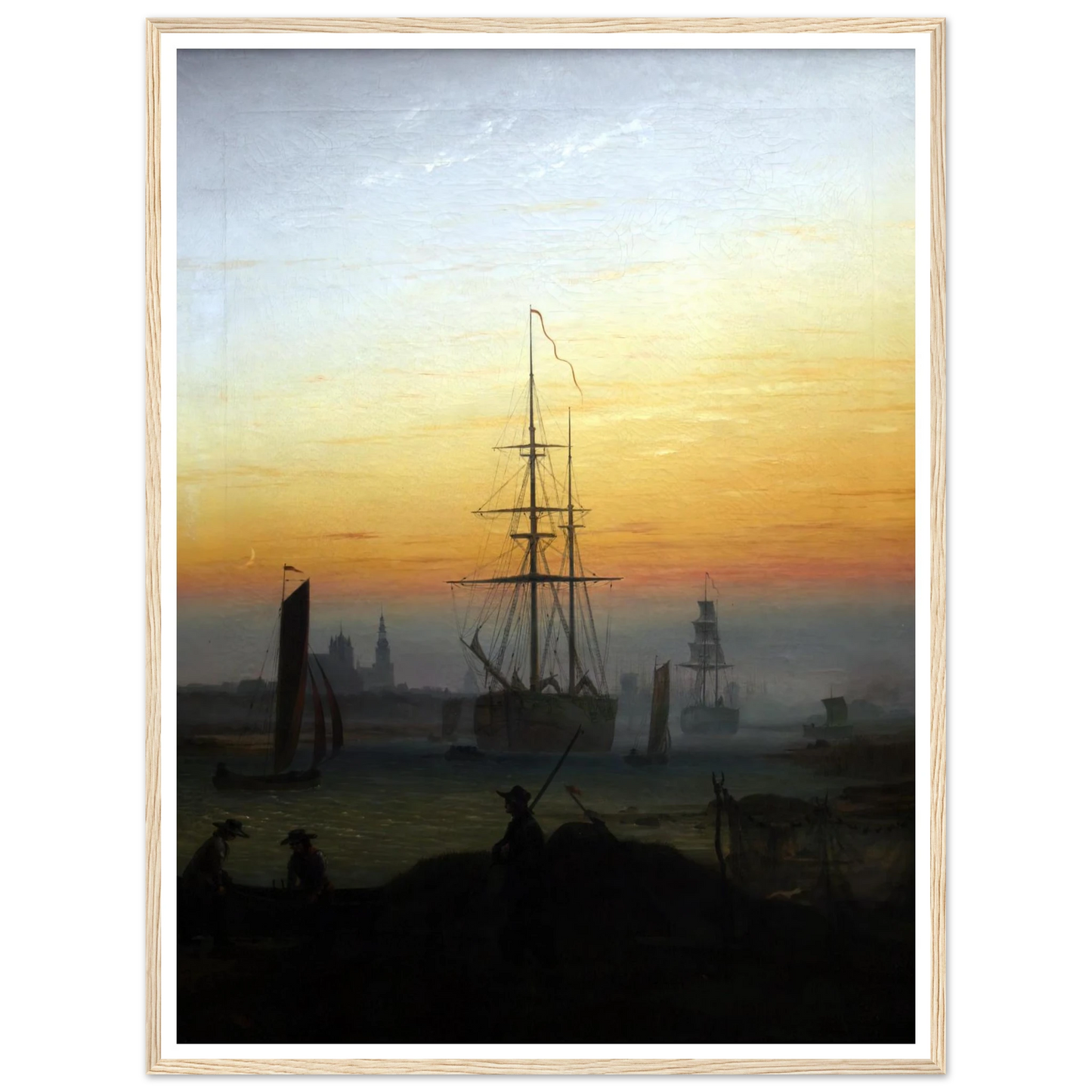 Greifwald Harbour (1818-20) Art Print | Caspar David Friedrich - Framed Poster - 30x40 cm / 12x16″ - Black frame