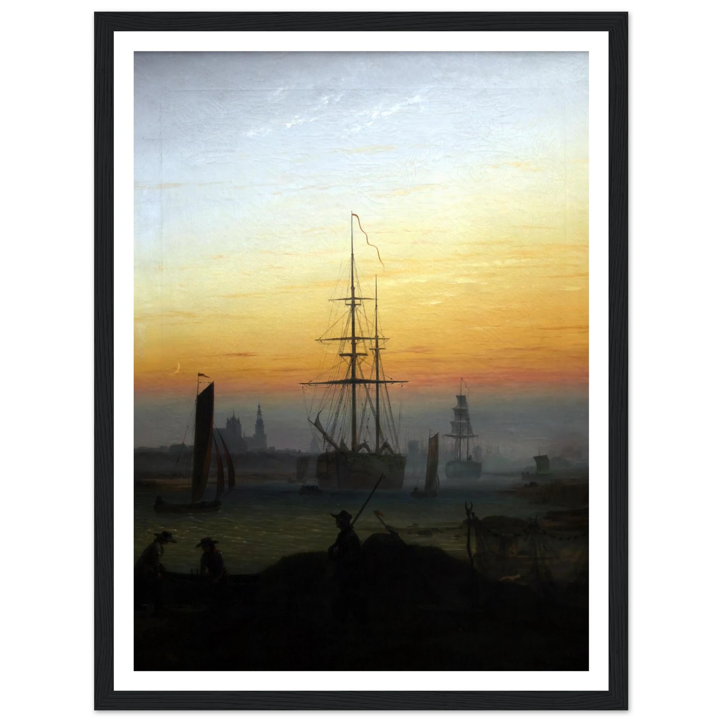 Greifwald Harbour (1818-20) Art Print | Caspar David Friedrich - Framed Poster - 30x40 cm / 12x16″ - Black frame