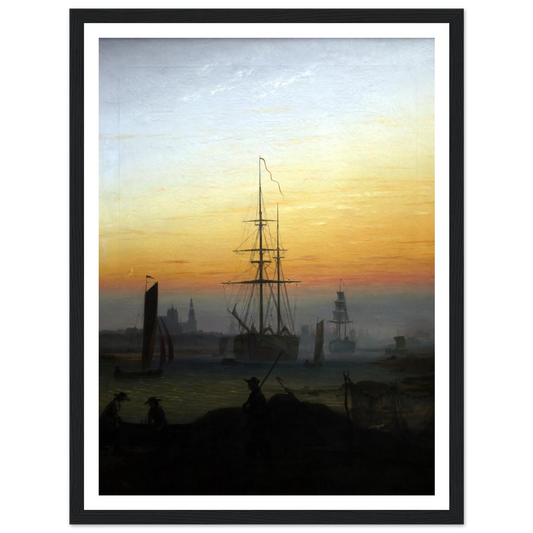Greifwald Harbour (1818-20) Art Print | Caspar David Friedrich - Framed Poster - 30x40 cm / 12x16″ - Black frame