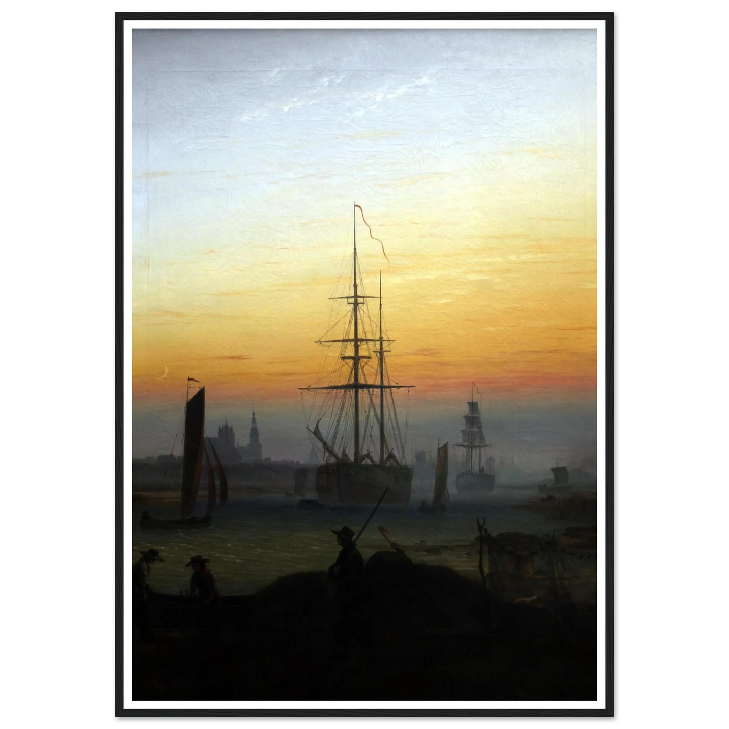 Greifwald Harbour (1818-20) Art Print | Caspar David Friedrich - Framed Poster - 30x40 cm / 12x16″ - Black frame