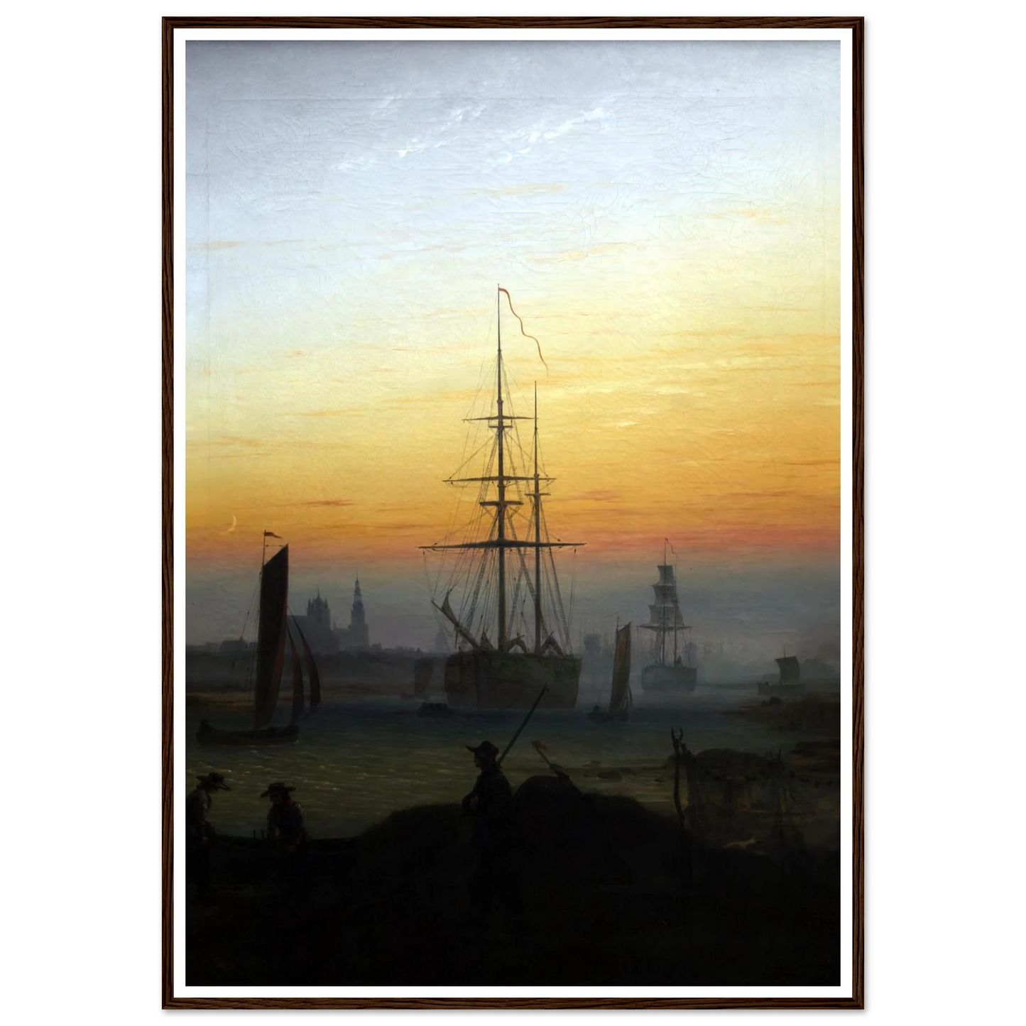 Greifwald Harbour (1818-20) Art Print | Caspar David Friedrich - Framed Poster - 30x40 cm / 12x16″ - Black frame