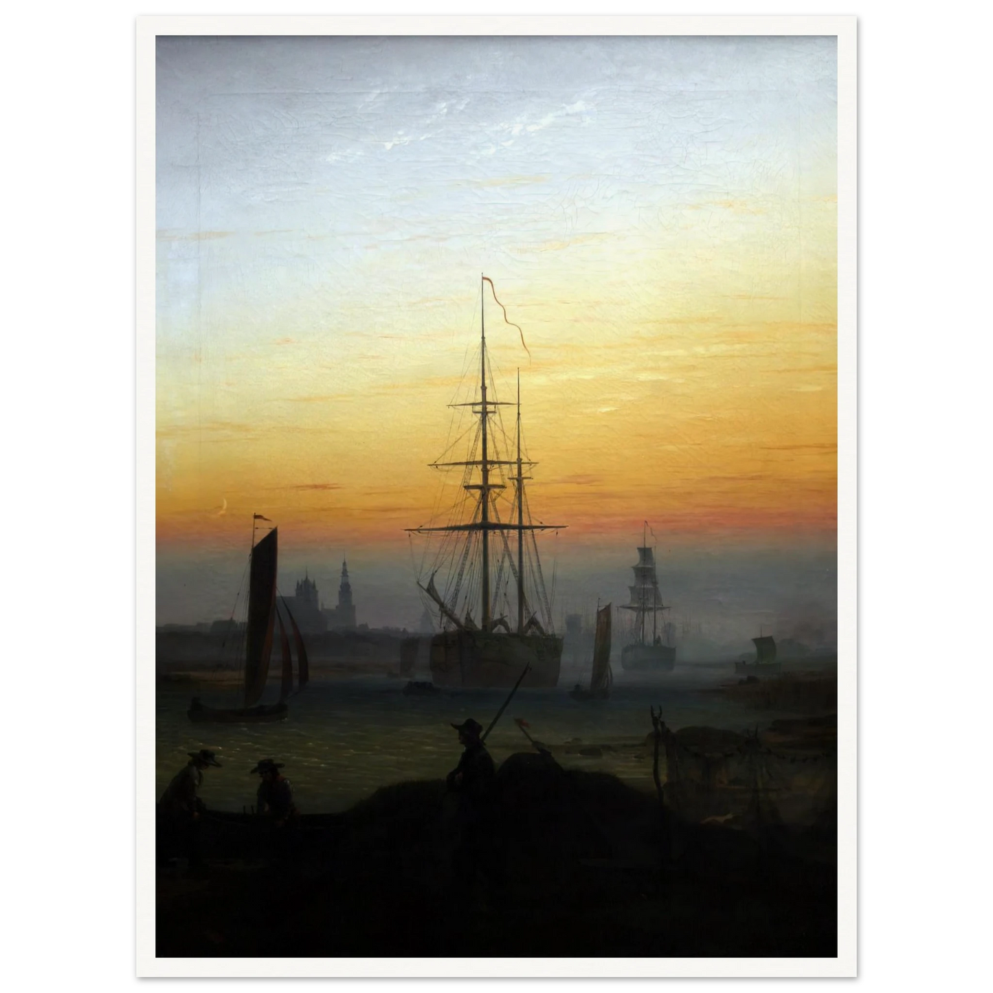 Greifwald Harbour (1818-20) Art Print | Caspar David Friedrich - Framed Poster - 30x40 cm / 12x16″ - Black frame