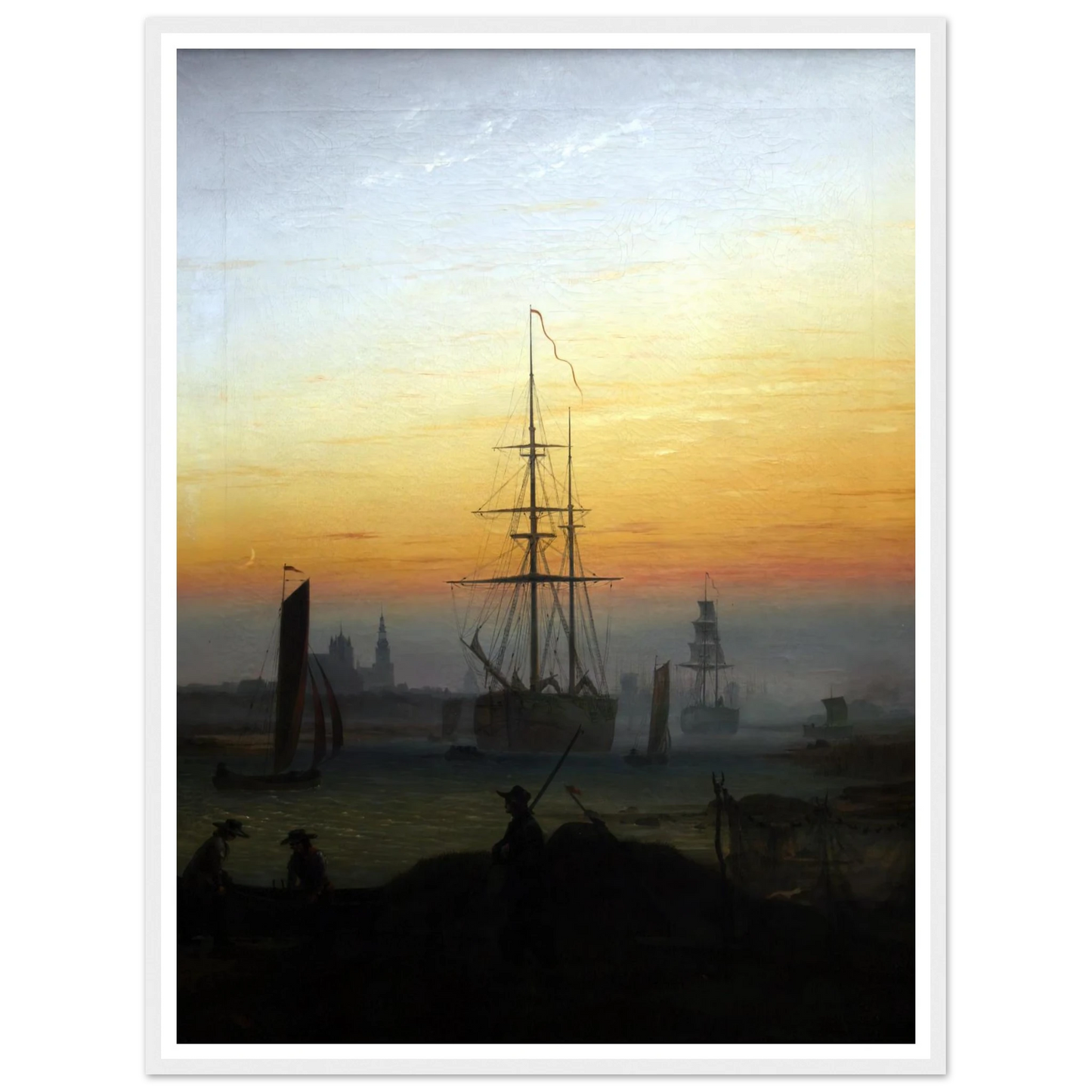 Greifwald Harbour (1818-20) Art Print | Caspar David Friedrich - Framed Poster - 30x40 cm / 12x16″ - Black frame