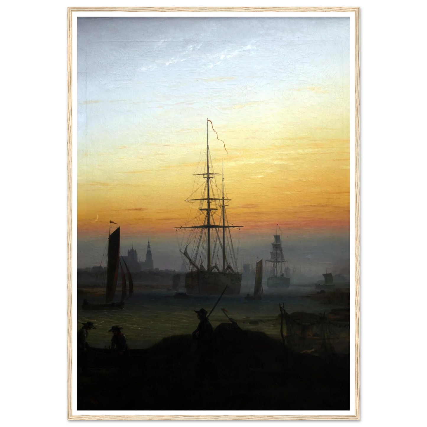 Greifwald Harbour (1818-20) Art Print | Caspar David Friedrich - Framed Poster - 30x40 cm / 12x16″ - Black frame