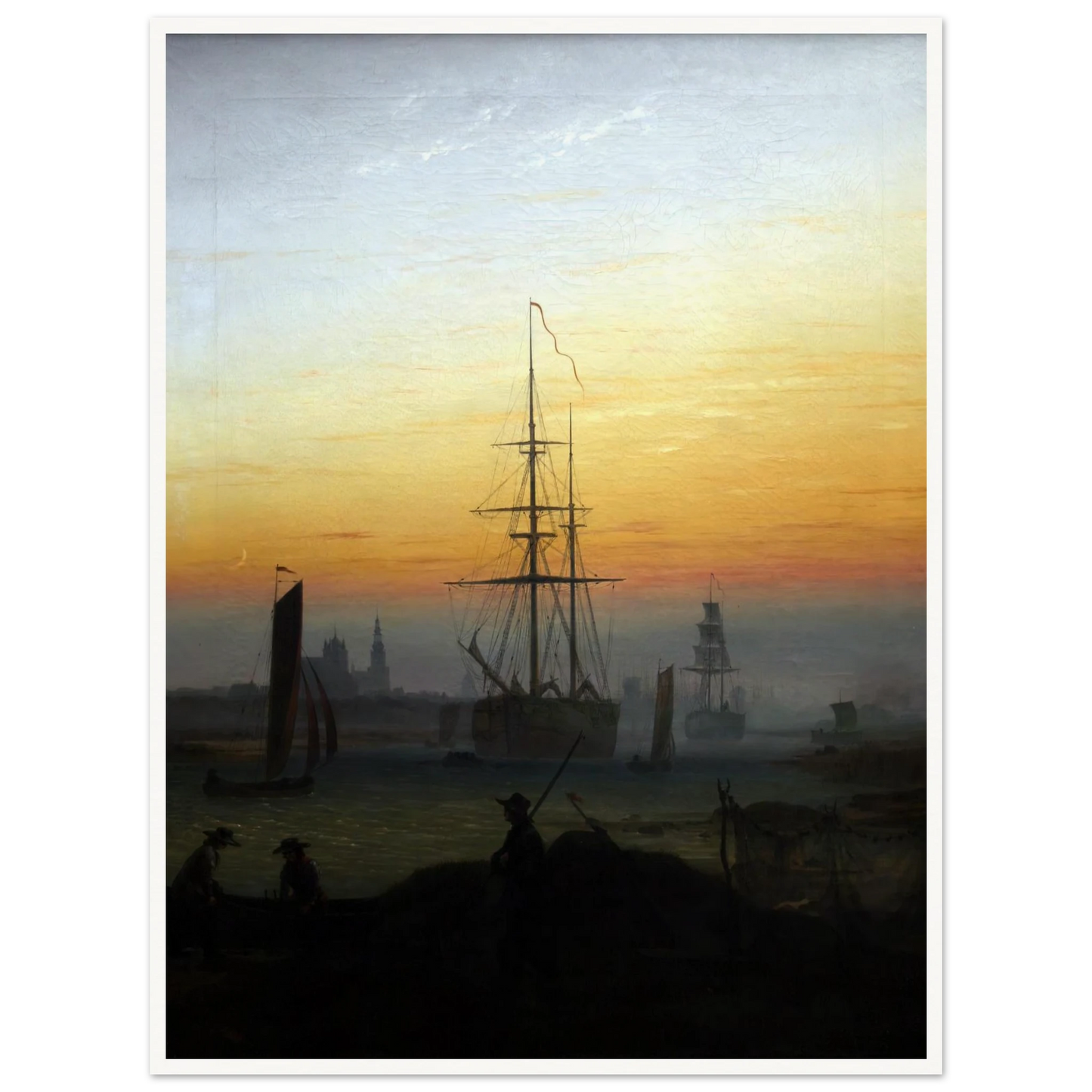 Greifwald Harbour (1818-20) Art Print | Caspar David Friedrich - Framed Poster - 30x40 cm / 12x16″ - Black frame
