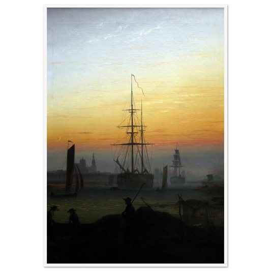 Greifwald Harbour (1818-20) Art Print | Caspar David Friedrich - Framed Poster - 30x40 cm / 12x16″ - Black frame