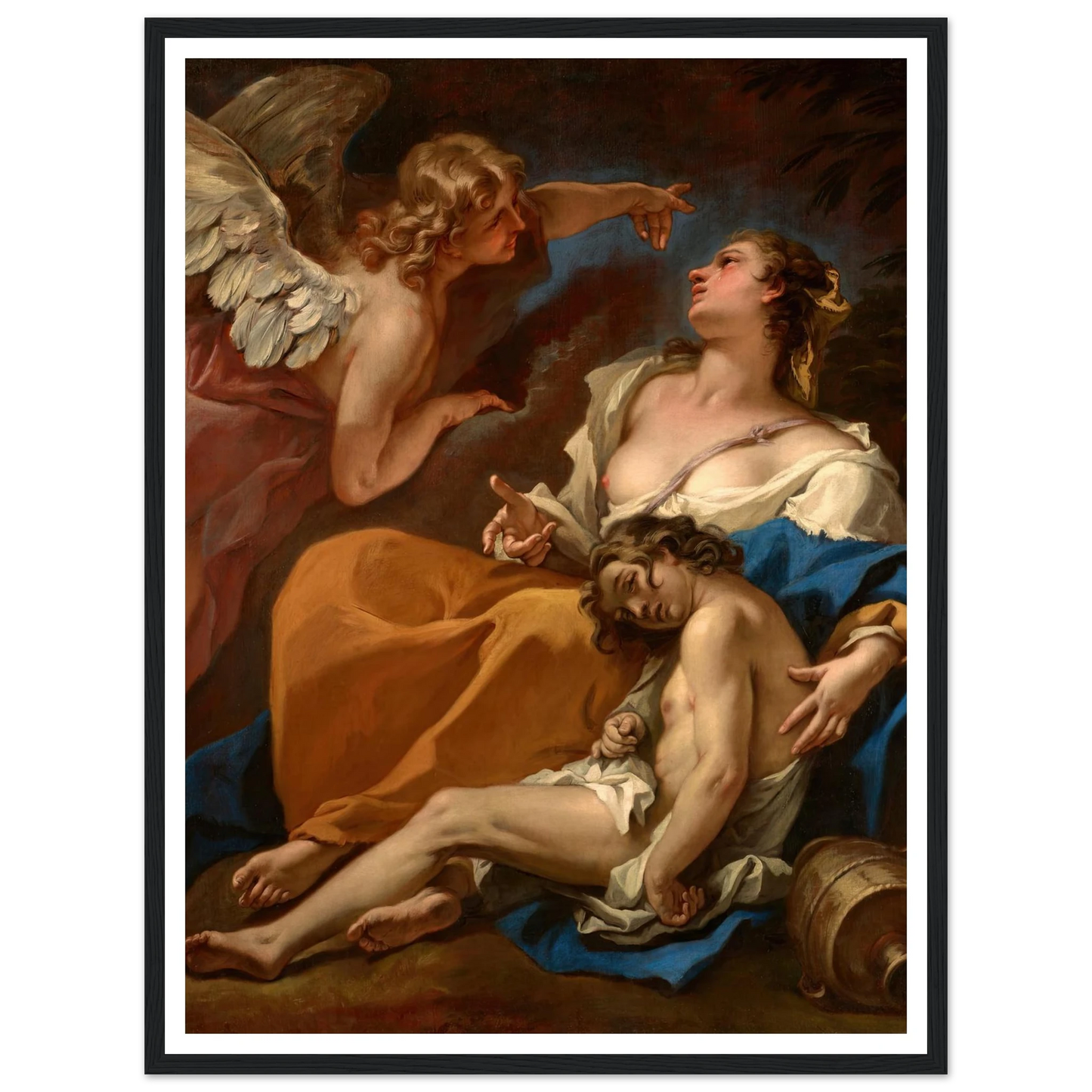 Hagar and Ishmael Saved by the Angel (About 1727-1728) Art Print | Sebastiano Ricci - Framed Poster - 30x40 cm / 12x16″ - Black frame