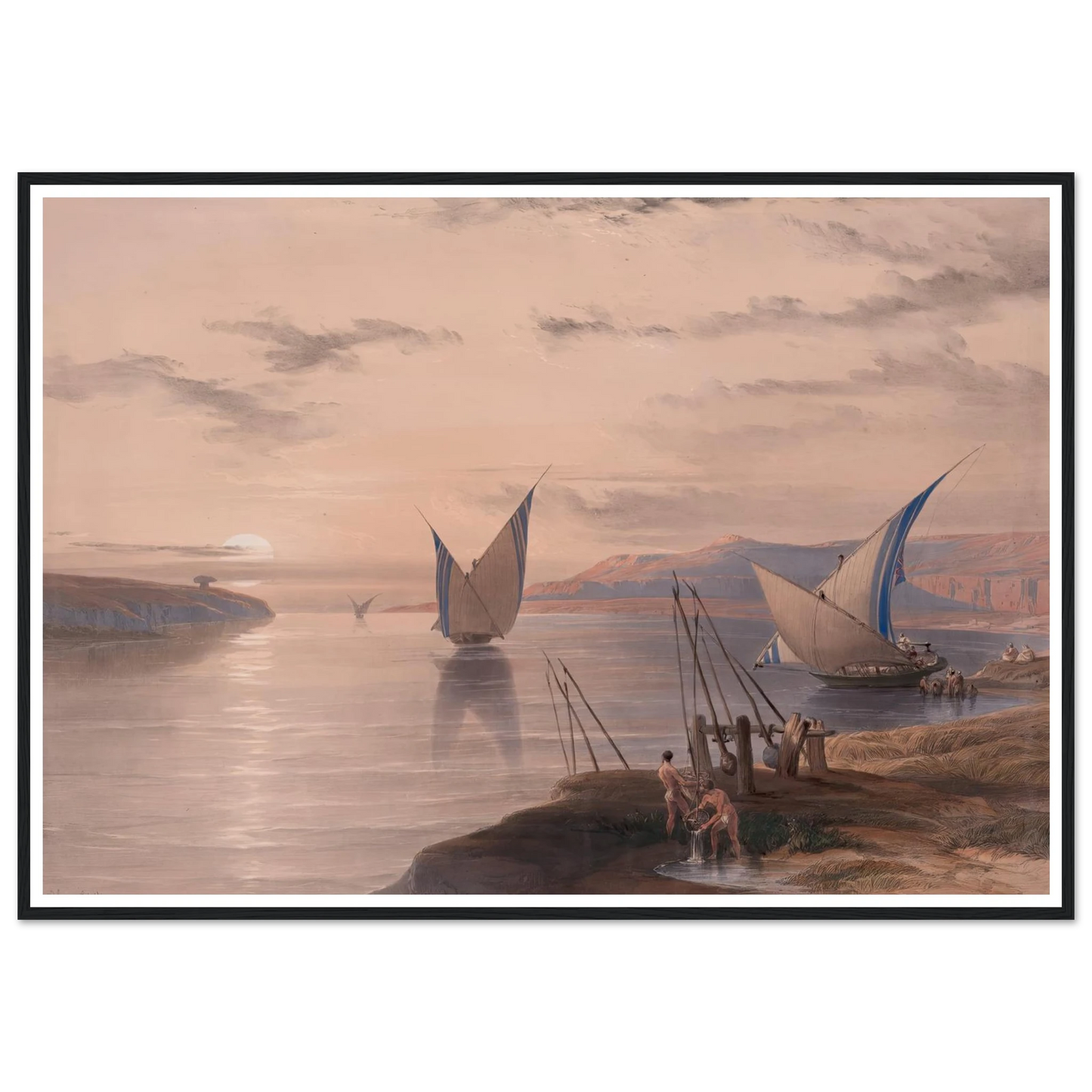 Hager Selsilis [Gebel el-Silsila]. (1846-1849) Art Print | David Roberts - Framed Poster - 30x40 cm / 12x16″ - Black frame