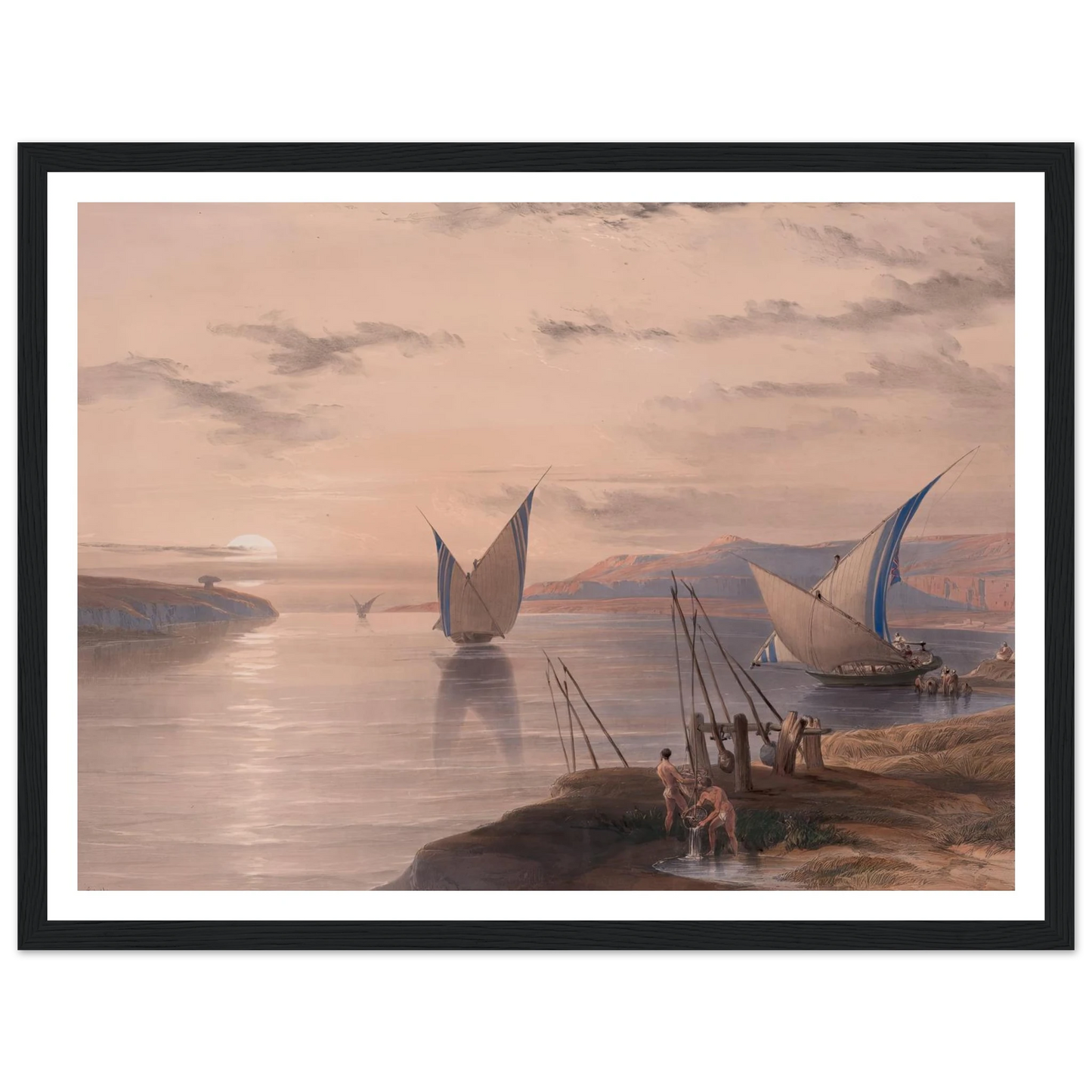Hager Selsilis [Gebel el-Silsila]. (1846-1849) Art Print | David Roberts - Framed Poster - 30x40 cm / 12x16″ - Black frame