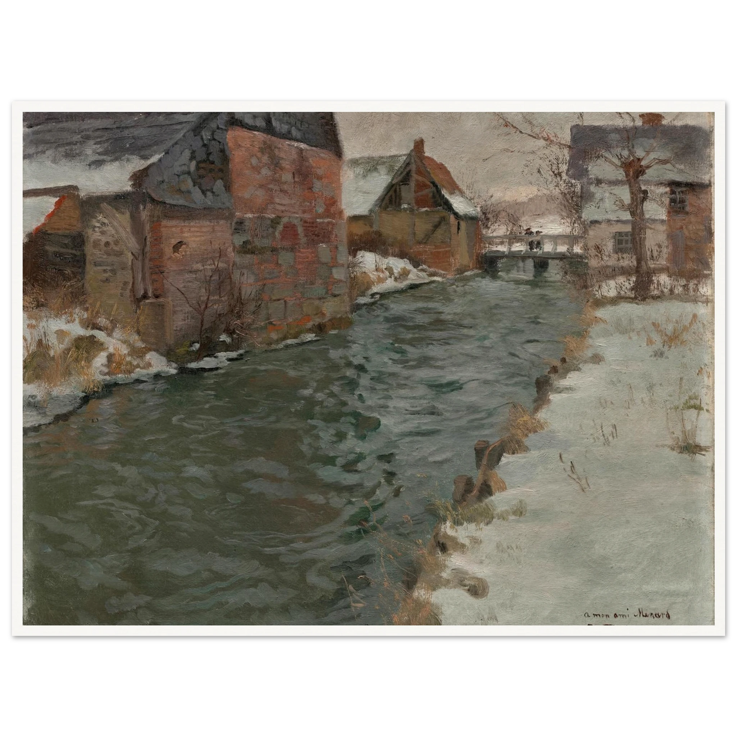 Hameau en bord de rivière (1895) Art Print | Frits Thaulow - Framed Poster - 30x40 cm / 12x16″ - Black frame