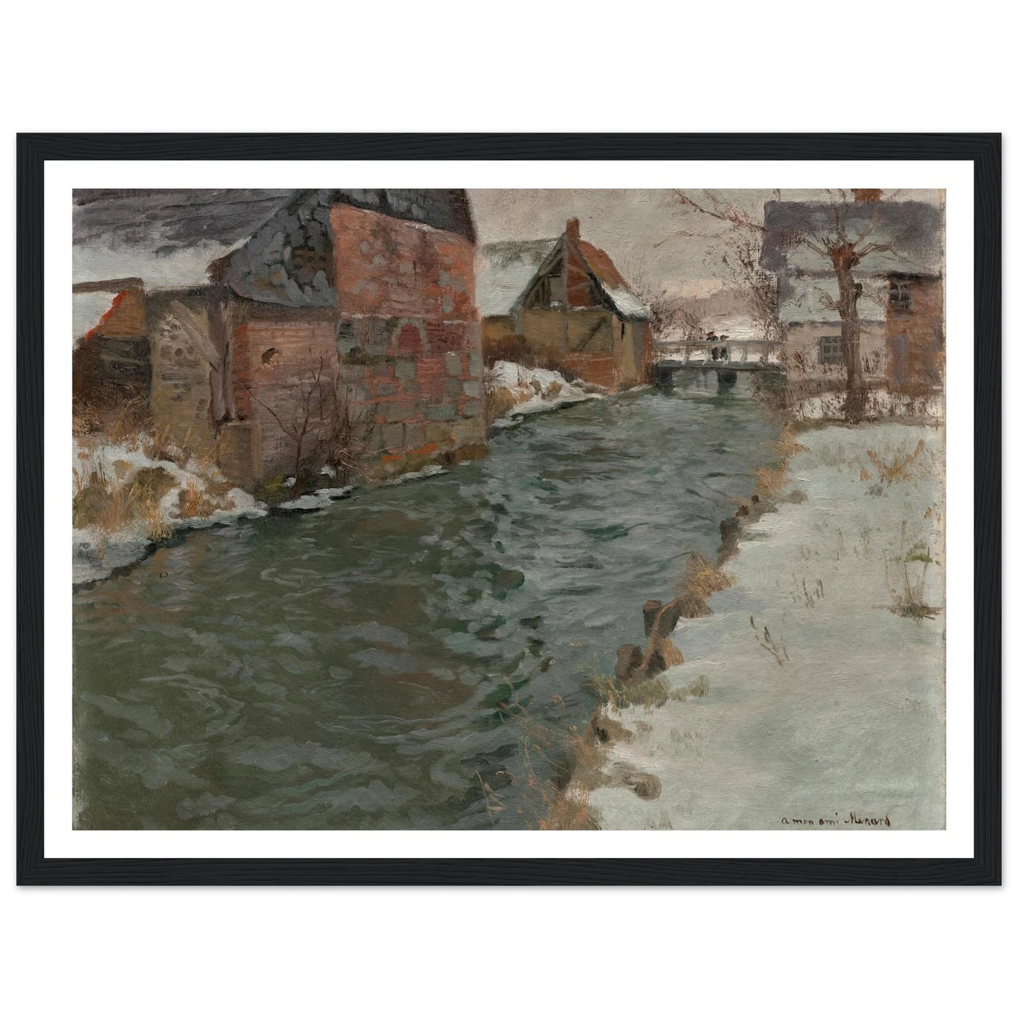 Hameau en bord de rivière (1895) Art Print | Frits Thaulow - Framed Poster - 30x40 cm / 12x16″ - Black frame