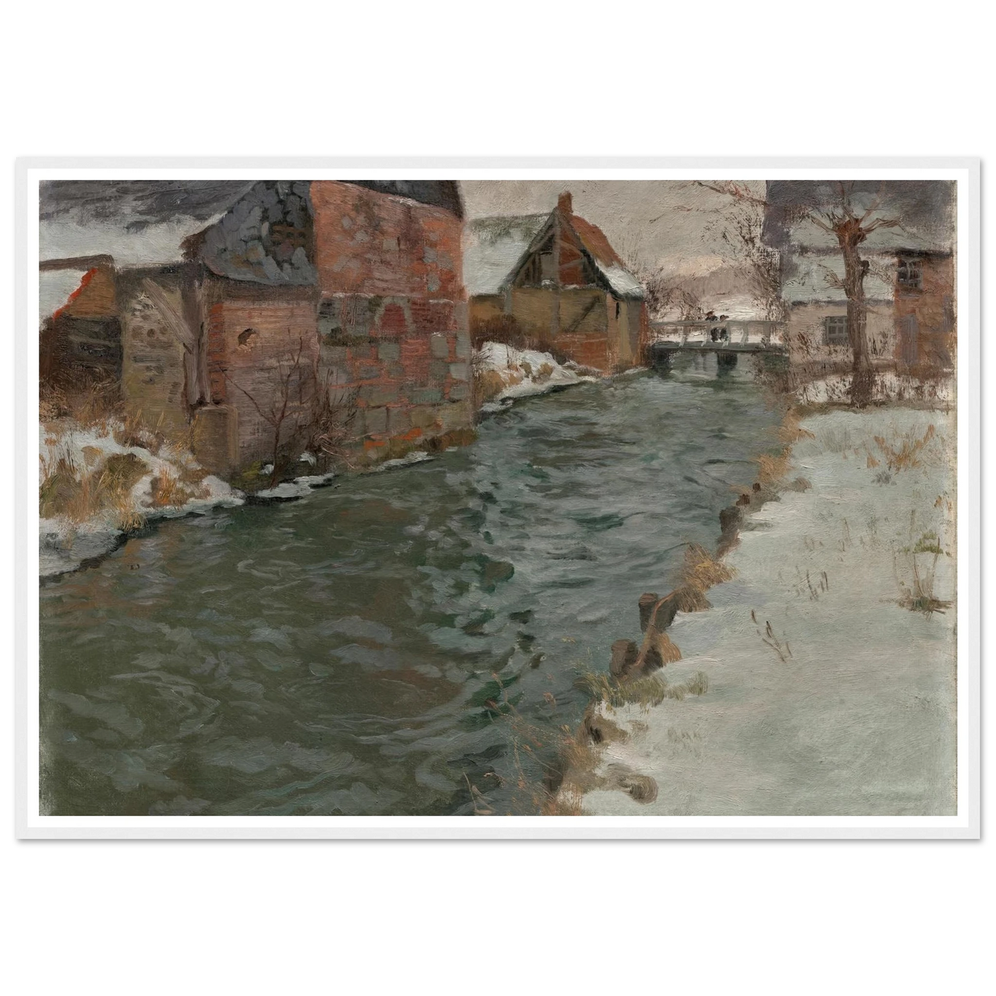 Hameau en bord de rivière (1895) Art Print | Frits Thaulow - Framed Poster - 30x40 cm / 12x16″ - Black frame