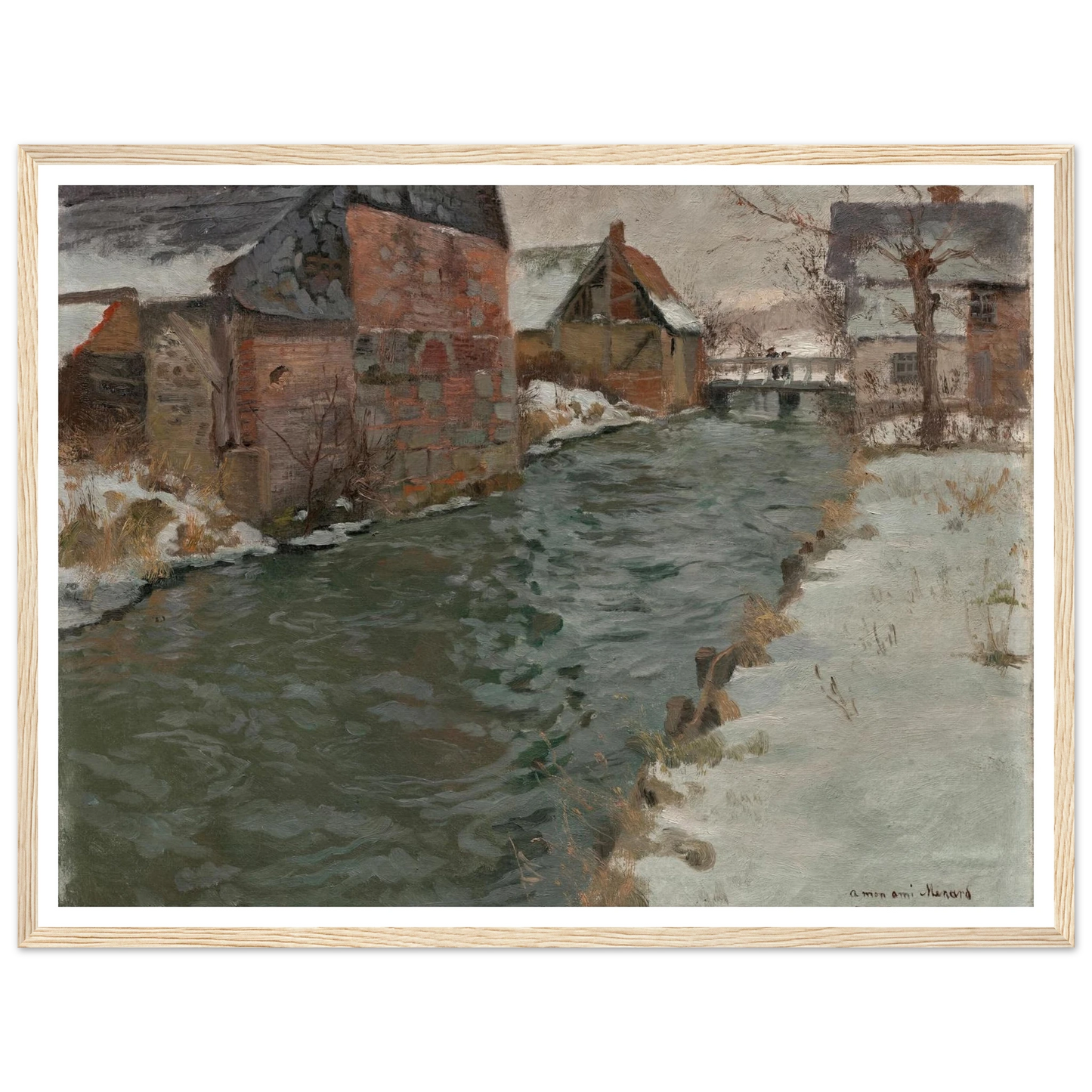 Hameau en bord de rivière (1895) Art Print | Frits Thaulow - Framed Poster - 30x40 cm / 12x16″ - Black frame
