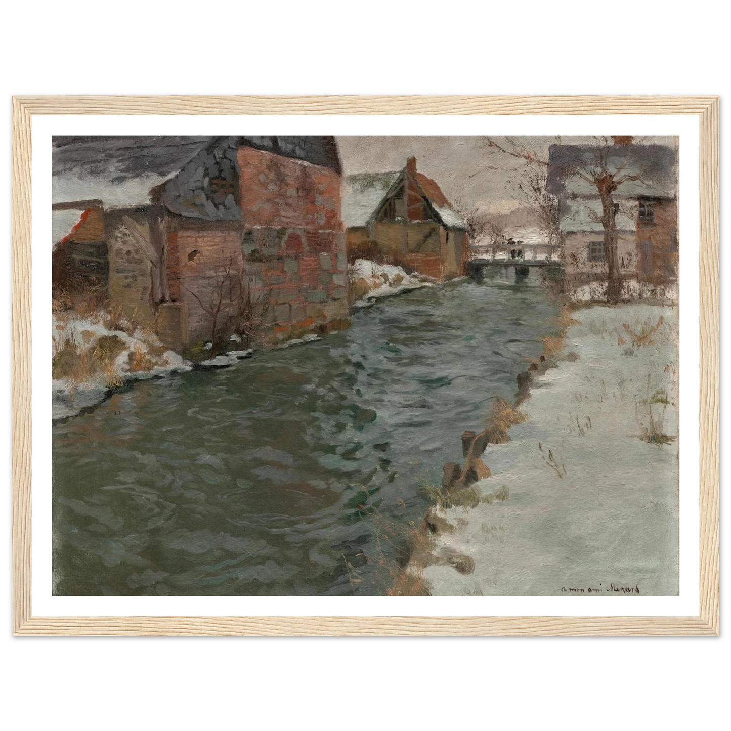 Hameau en bord de rivière (1895) Art Print | Frits Thaulow - Framed Poster - 30x40 cm / 12x16″ - Black frame
