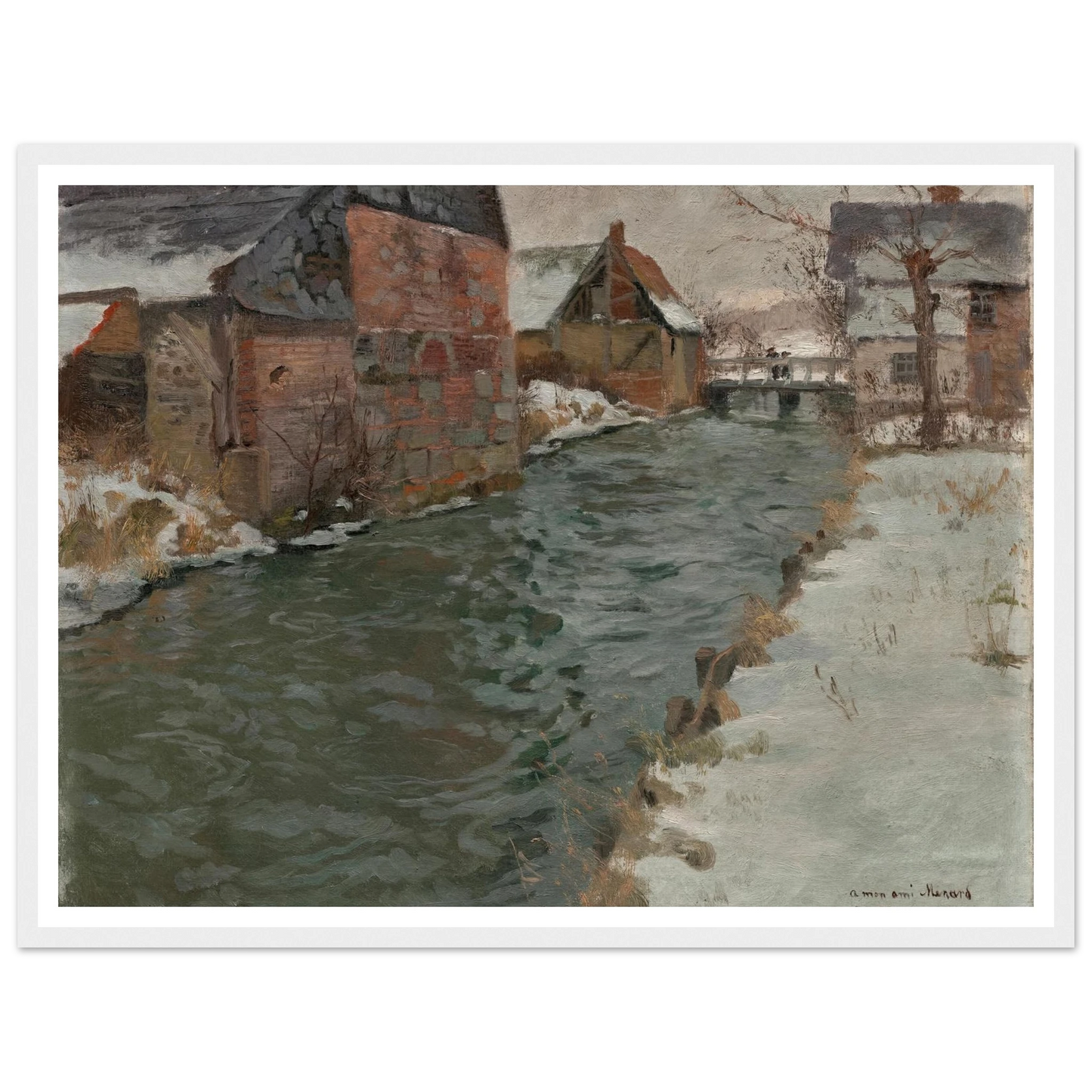 Hameau en bord de rivière (1895) Art Print | Frits Thaulow - Framed Poster - 30x40 cm / 12x16″ - Black frame