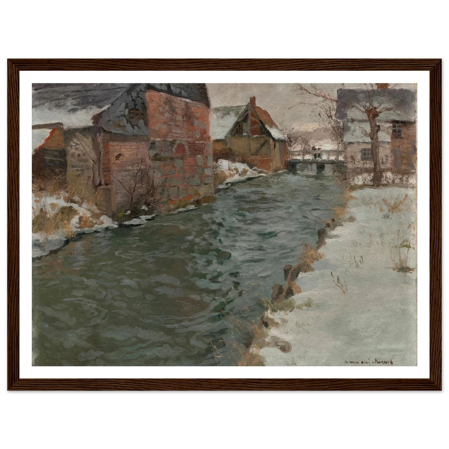 Hameau en bord de rivière (1895) Art Print | Frits Thaulow - Framed Poster - 30x40 cm / 12x16″ - Black frame