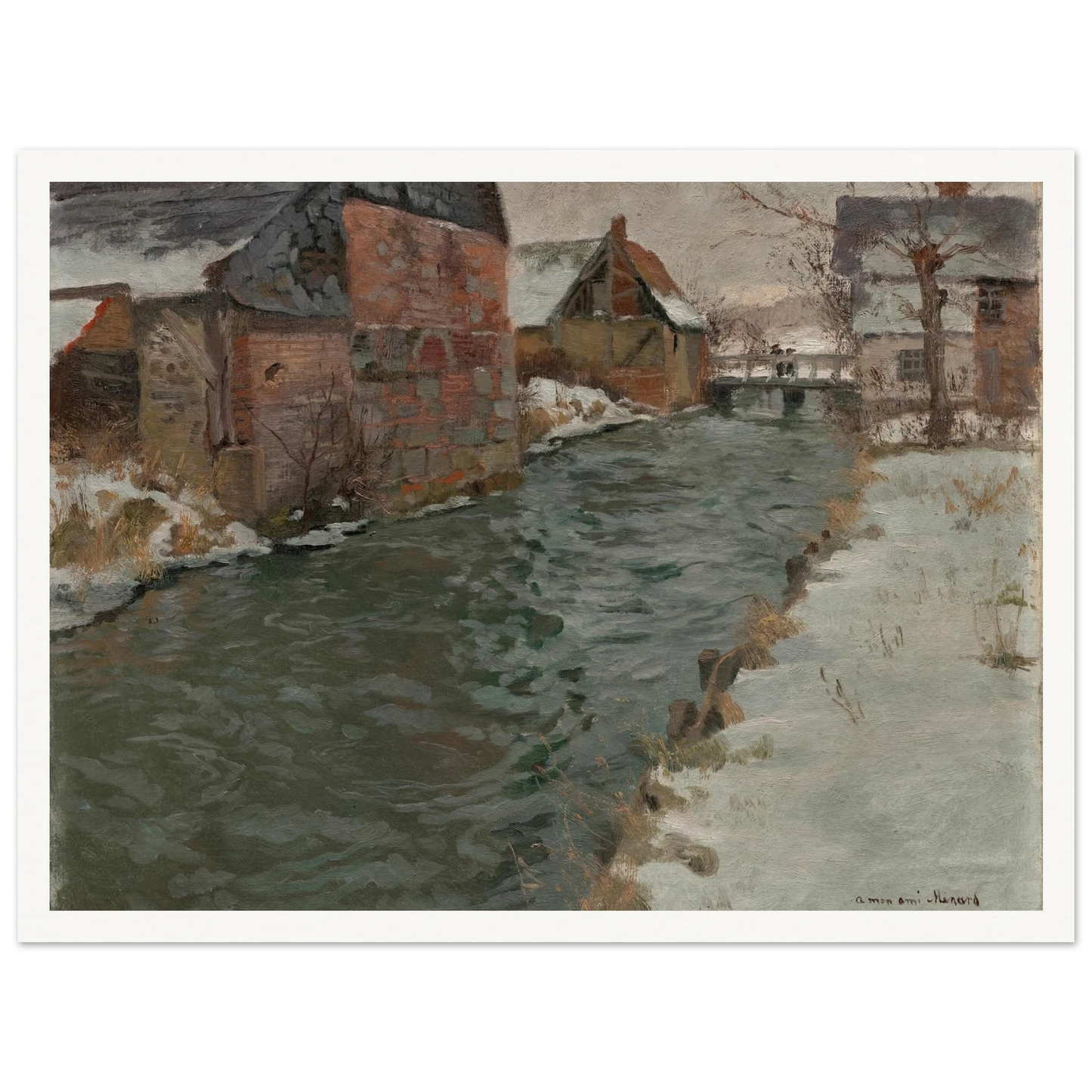 Hameau en bord de rivière (1895) Art Print | Frits Thaulow - Framed Poster - 30x40 cm / 12x16″ - Black frame