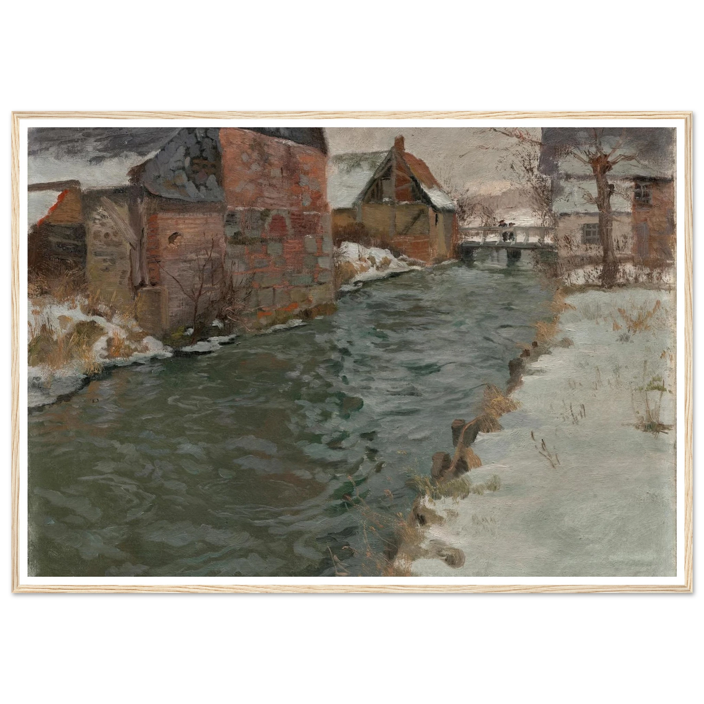 Hameau en bord de rivière (1895) Art Print | Frits Thaulow - Framed Poster - 30x40 cm / 12x16″ - Black frame