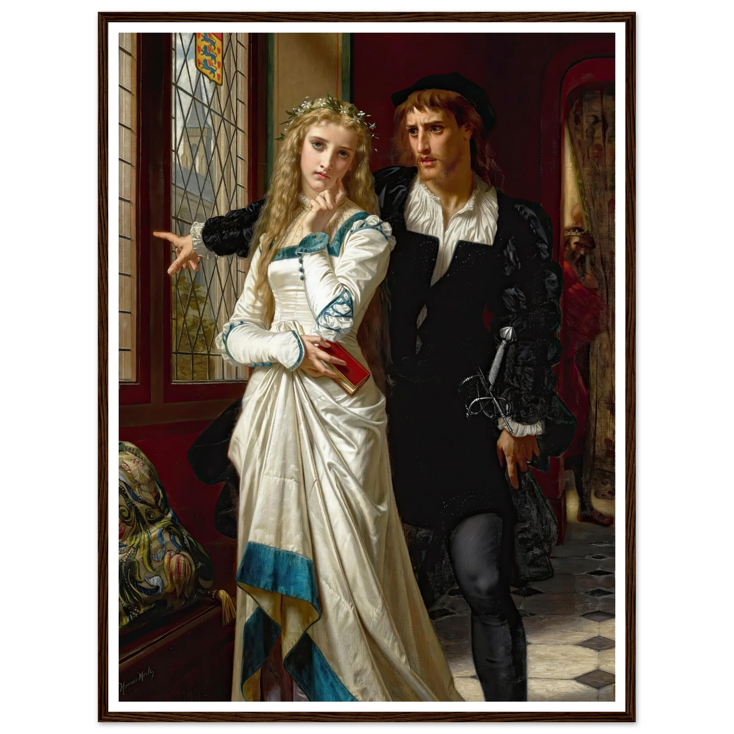 Hamlet And Ophelia (1873) Art Print | Hugues Merle - Framed Poster - 30x40 cm / 12x16″ - Black frame