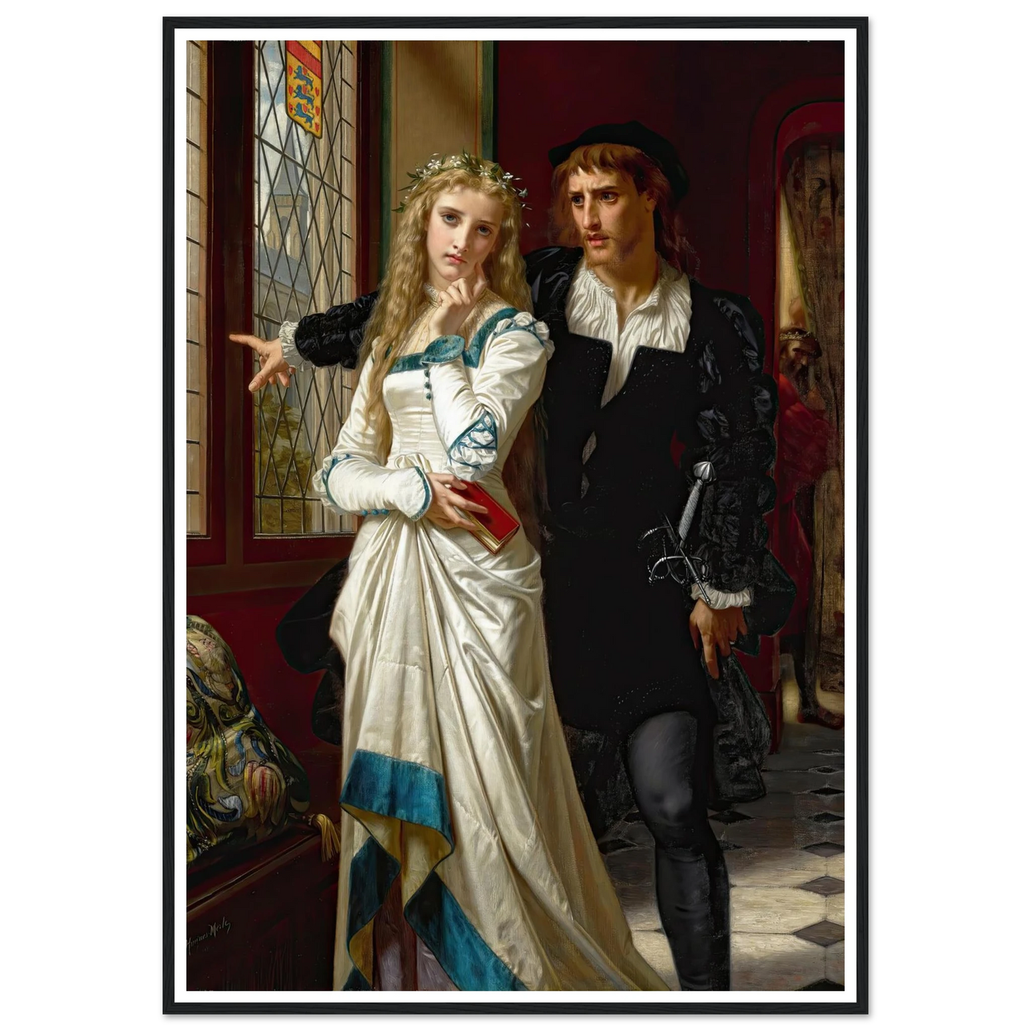 Hamlet And Ophelia (1873) Art Print | Hugues Merle - Framed Poster - 30x40 cm / 12x16″ - Black frame