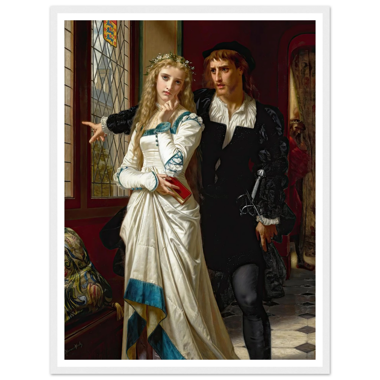 Hamlet And Ophelia (1873) Art Print | Hugues Merle - Framed Poster - 30x40 cm / 12x16″ - Black frame