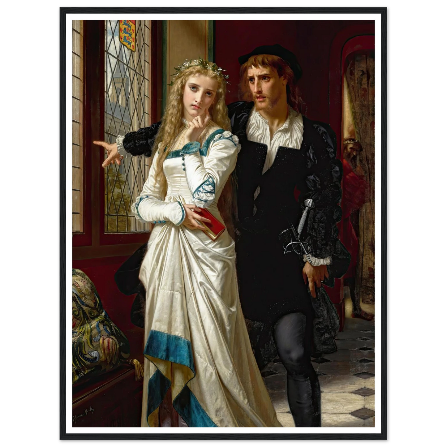 Hamlet And Ophelia (1873) Art Print | Hugues Merle - Framed Poster - 30x40 cm / 12x16″ - Black frame