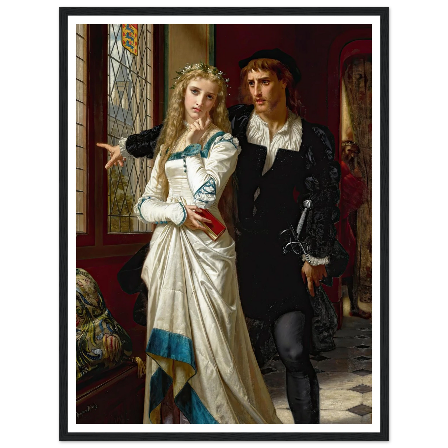 Hamlet And Ophelia (1873) Art Print | Hugues Merle - Framed Poster - 30x40 cm / 12x16″ - Black frame