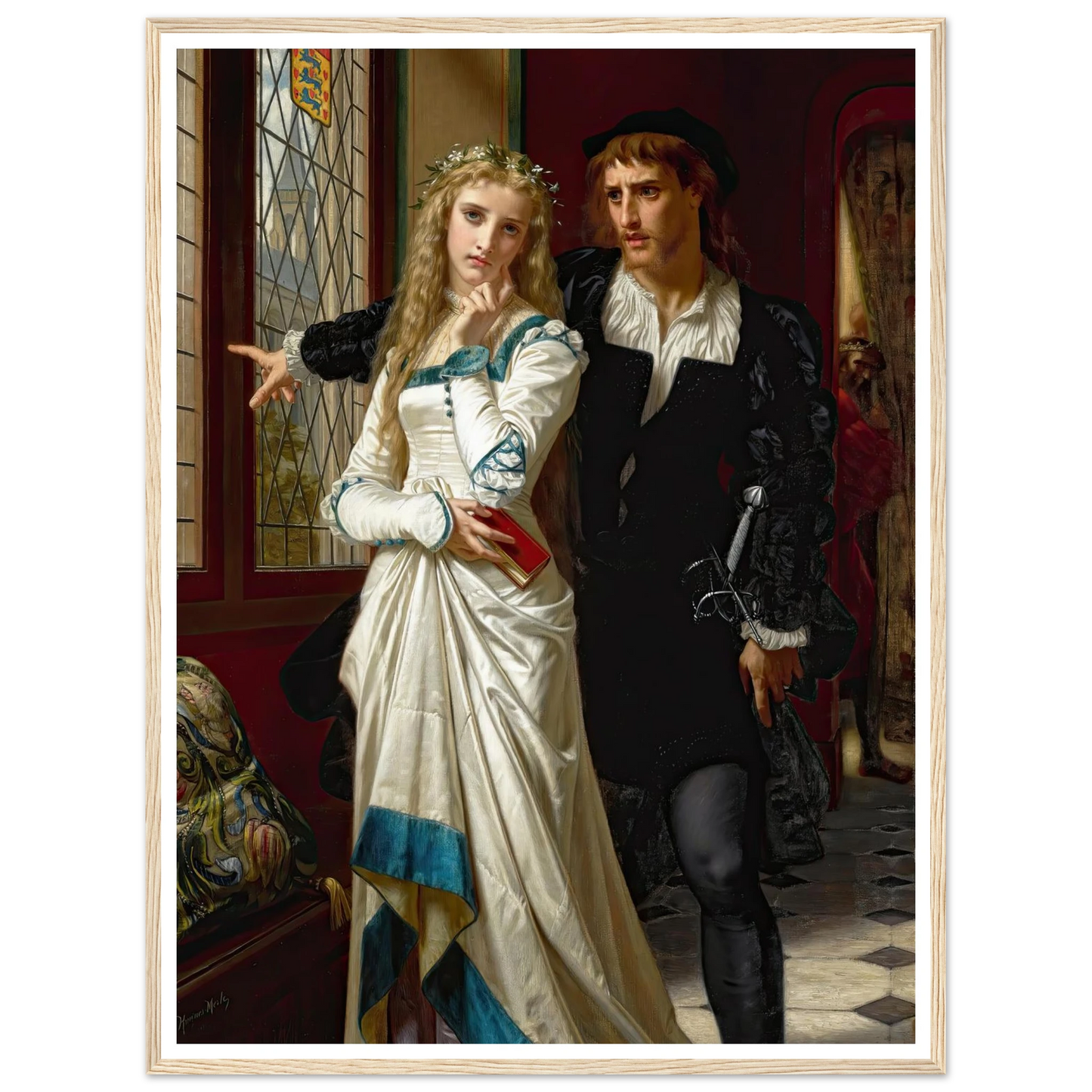Hamlet And Ophelia (1873) Art Print | Hugues Merle - Framed Poster - 30x40 cm / 12x16″ - Black frame