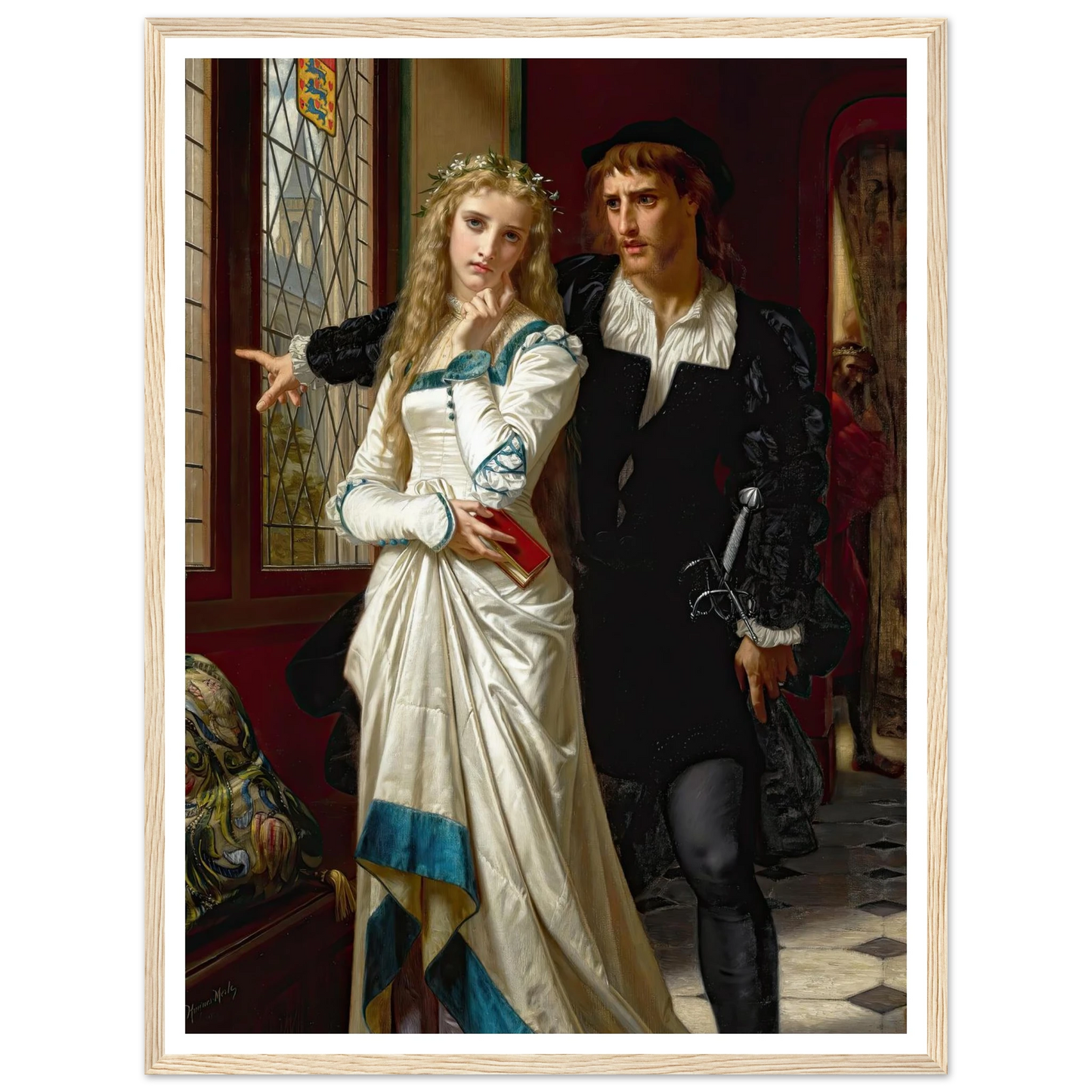 Hamlet And Ophelia (1873) Art Print | Hugues Merle - Framed Poster - 30x40 cm / 12x16″ - Black frame