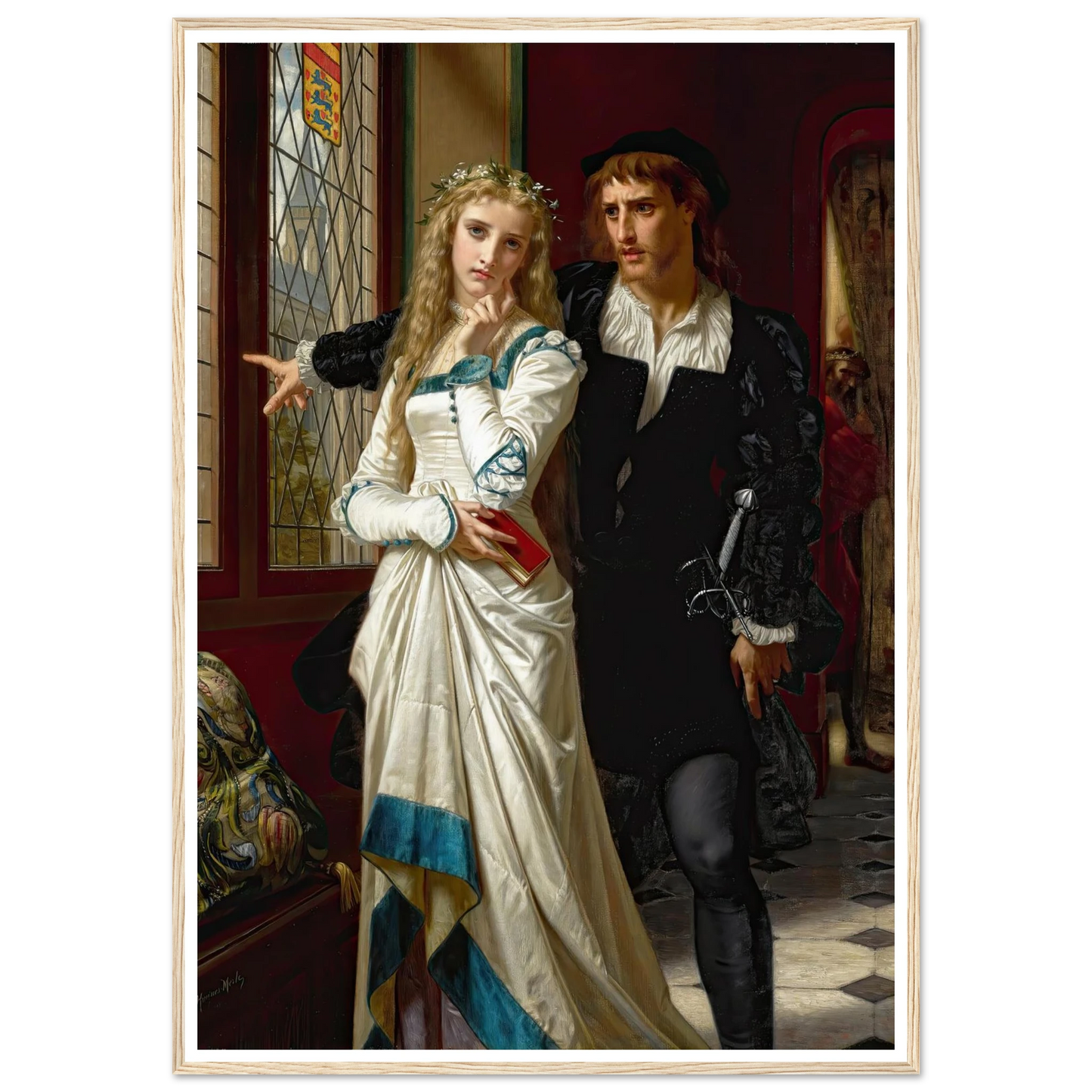 Hamlet And Ophelia (1873) Art Print | Hugues Merle - Framed Poster - 30x40 cm / 12x16″ - Black frame