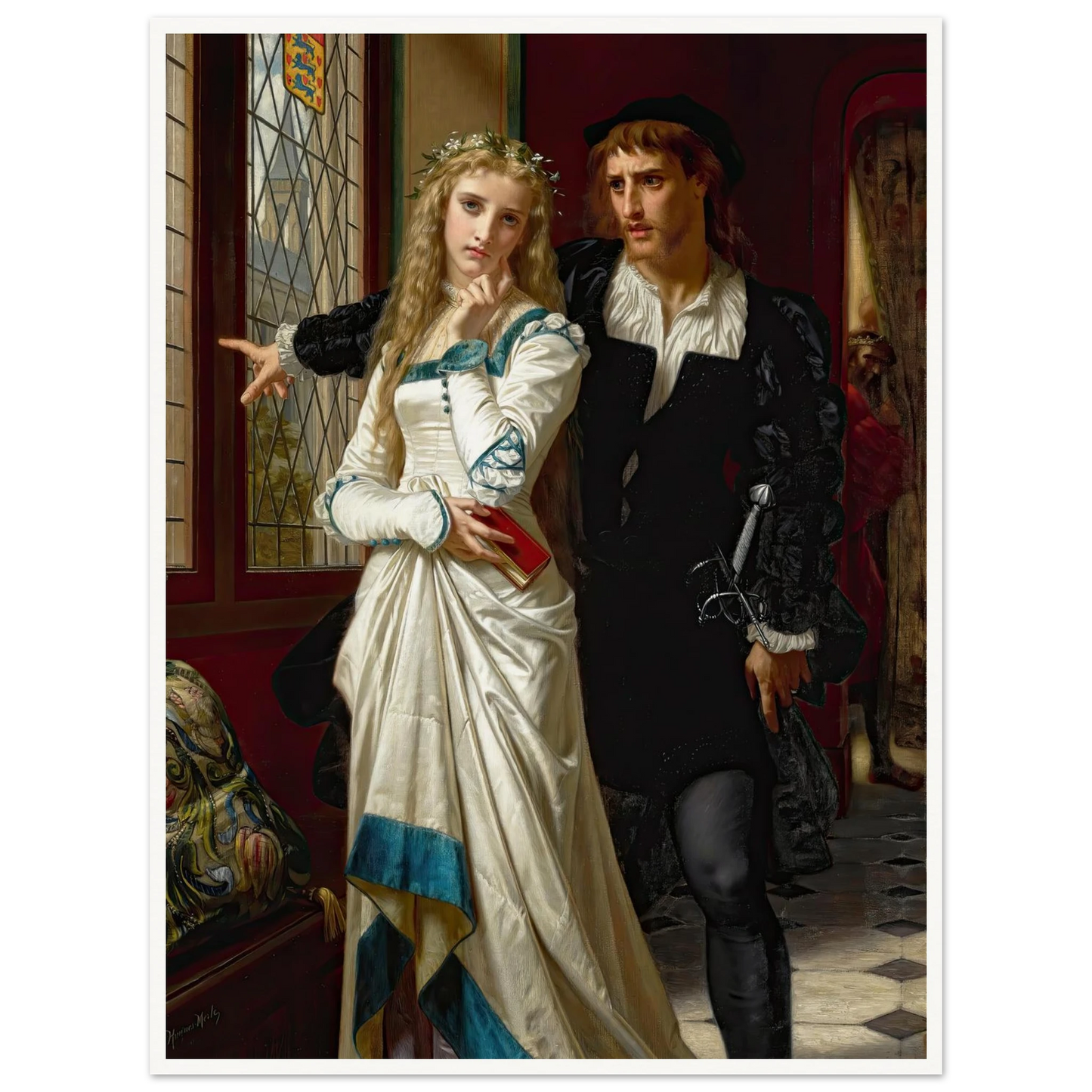 Hamlet And Ophelia (1873) Art Print | Hugues Merle - Framed Poster - 30x40 cm / 12x16″ - Black frame