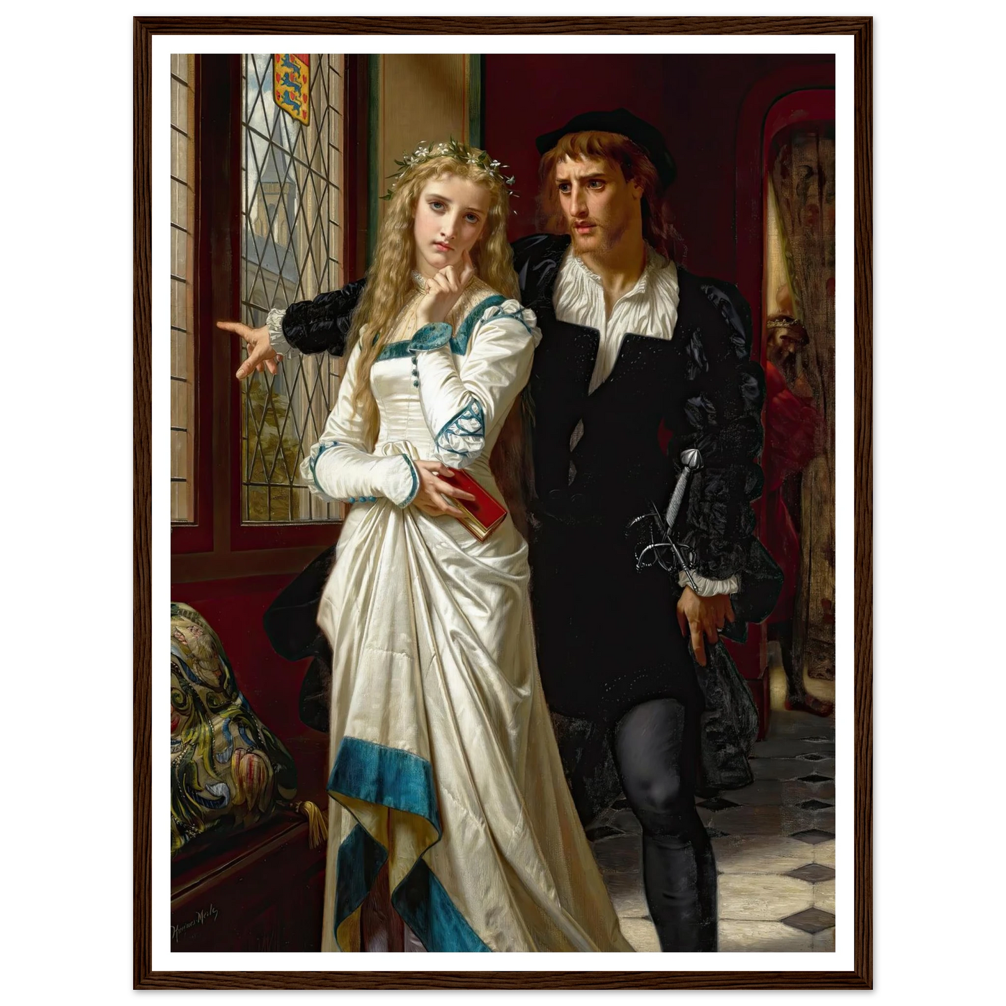 Hamlet And Ophelia (1873) Art Print | Hugues Merle - Framed Poster - 30x40 cm / 12x16″ - Black frame