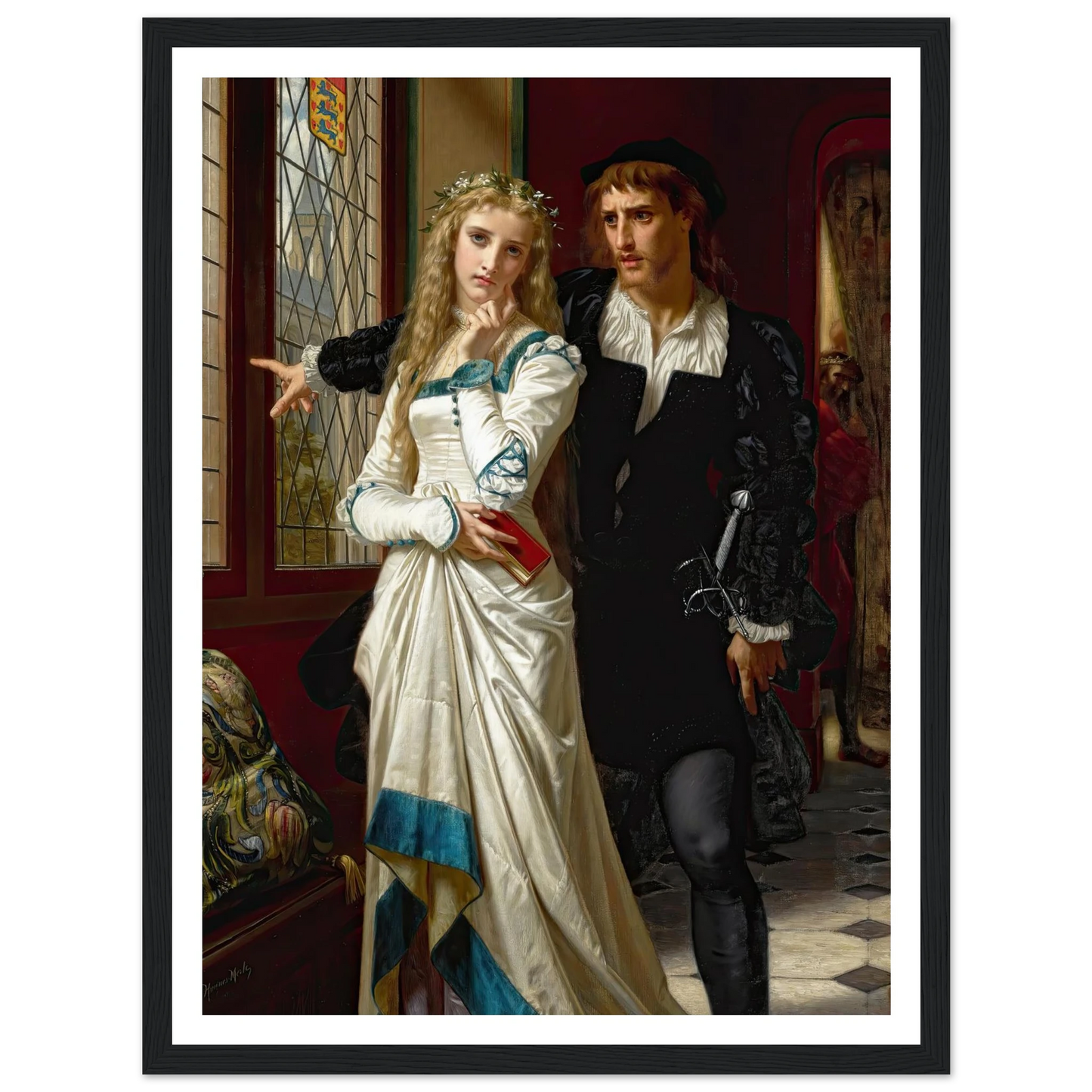 Hamlet And Ophelia (1873) Art Print | Hugues Merle - Framed Poster - 30x40 cm / 12x16″ - Black frame