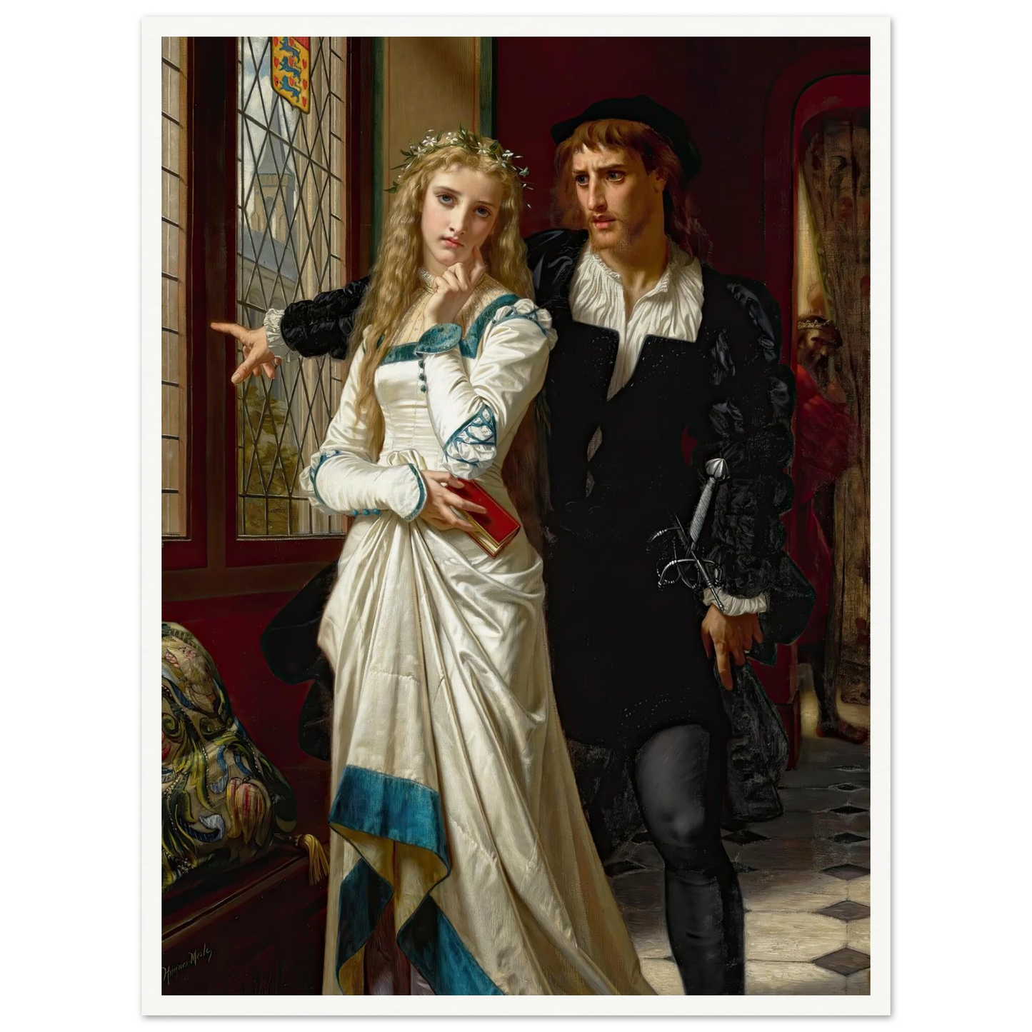 Hamlet And Ophelia (1873) Art Print | Hugues Merle - Framed Poster - 30x40 cm / 12x16″ - Black frame