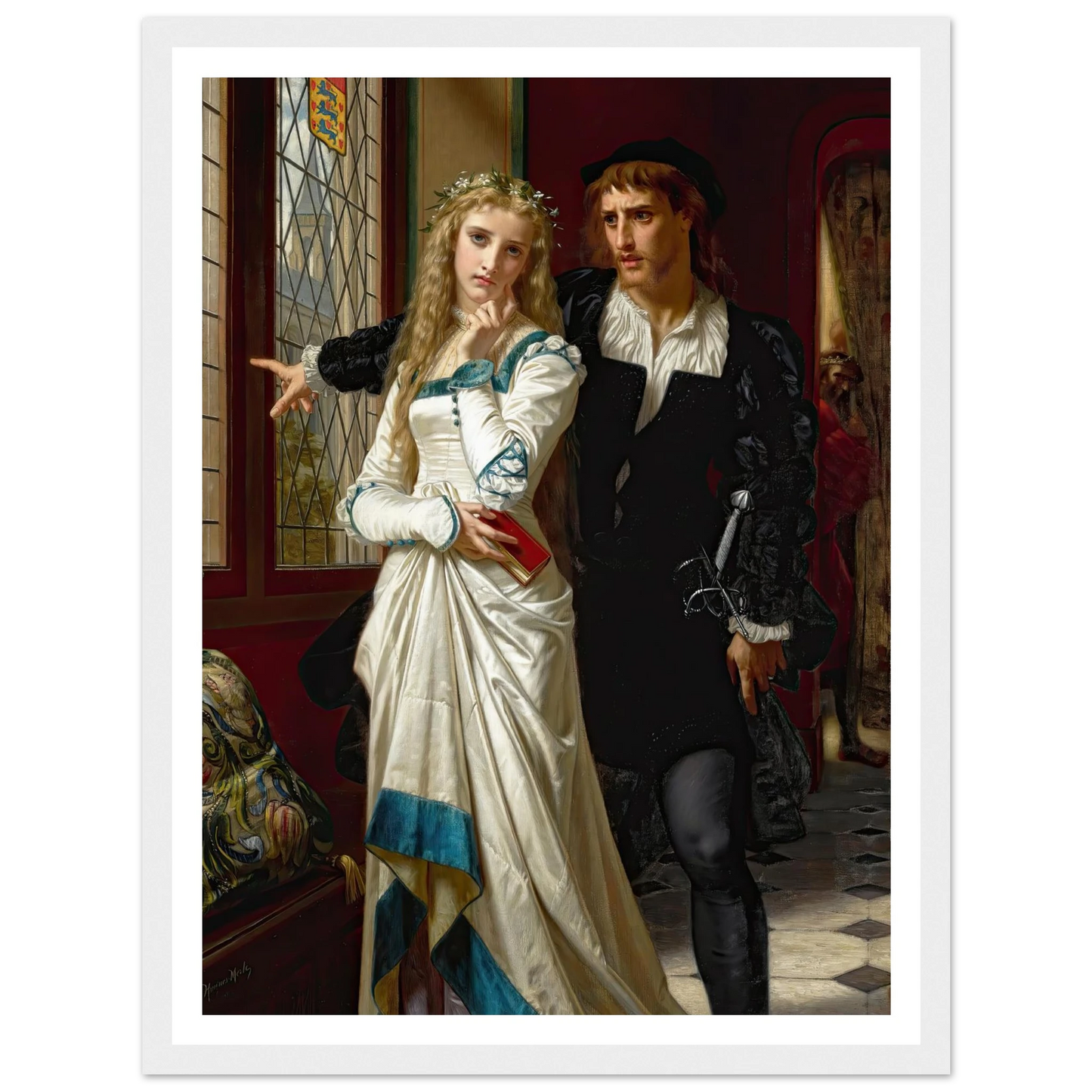 Hamlet And Ophelia (1873) Art Print | Hugues Merle - Framed Poster - 30x40 cm / 12x16″ - Black frame