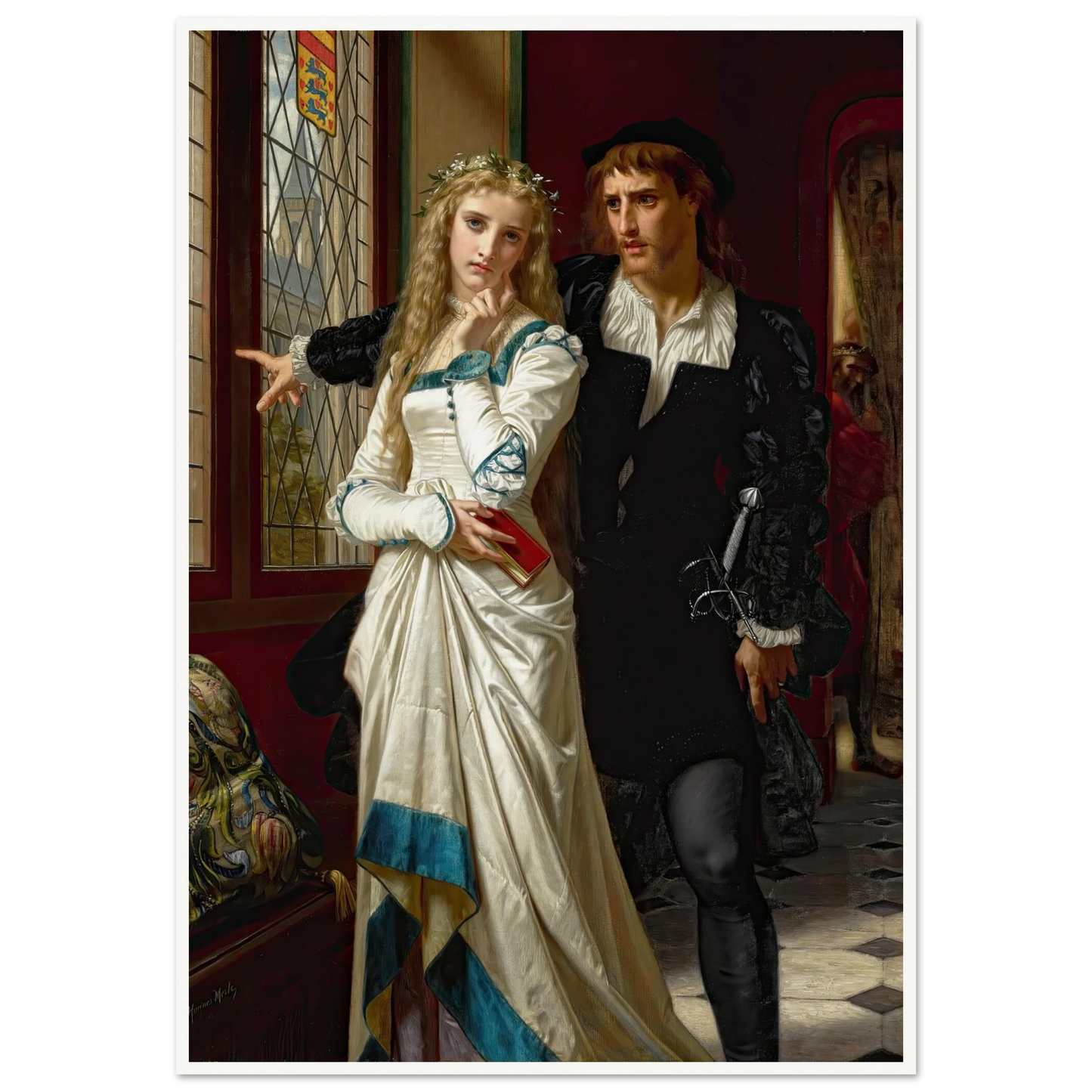 Hamlet And Ophelia (1873) Art Print | Hugues Merle - Framed Poster - 30x40 cm / 12x16″ - Black frame