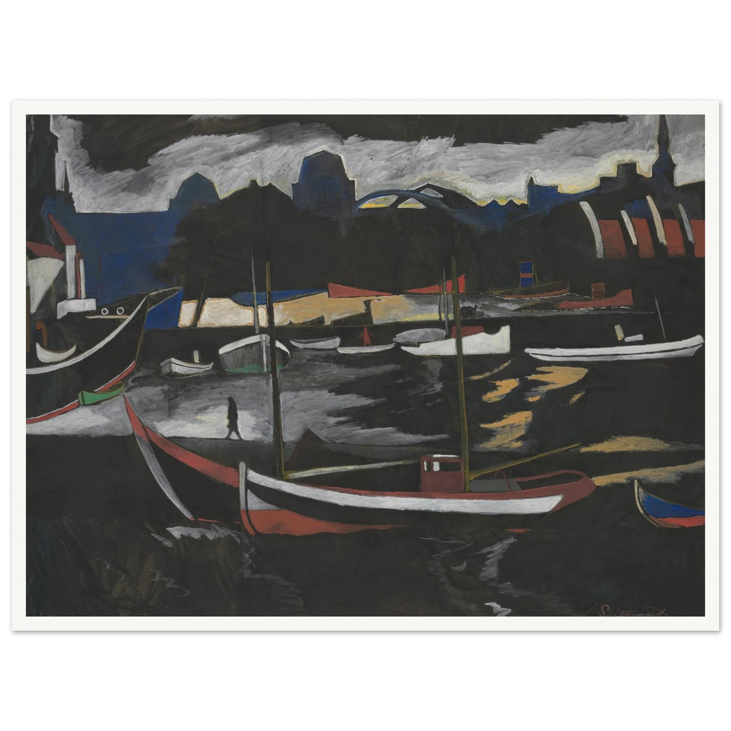 Handelsdokken te Oostende (1924) Art Print | Leon Spilliaert - Framed Poster - 30x40 cm / 12x16″ - Black frame